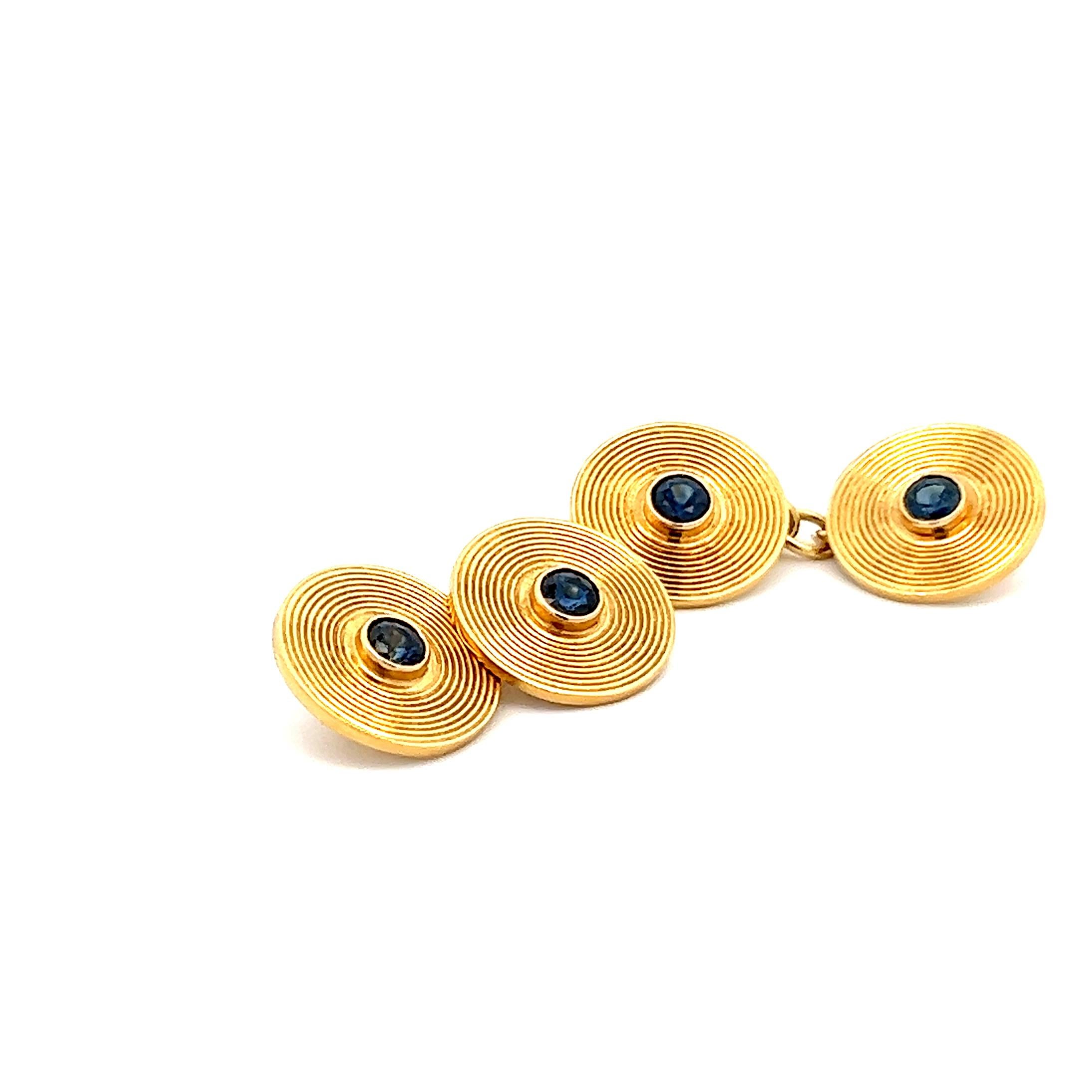 Contemporary 1950s Yellow Gold French Cartier Sapphire Cufflinks Signed Cartier  For Sale