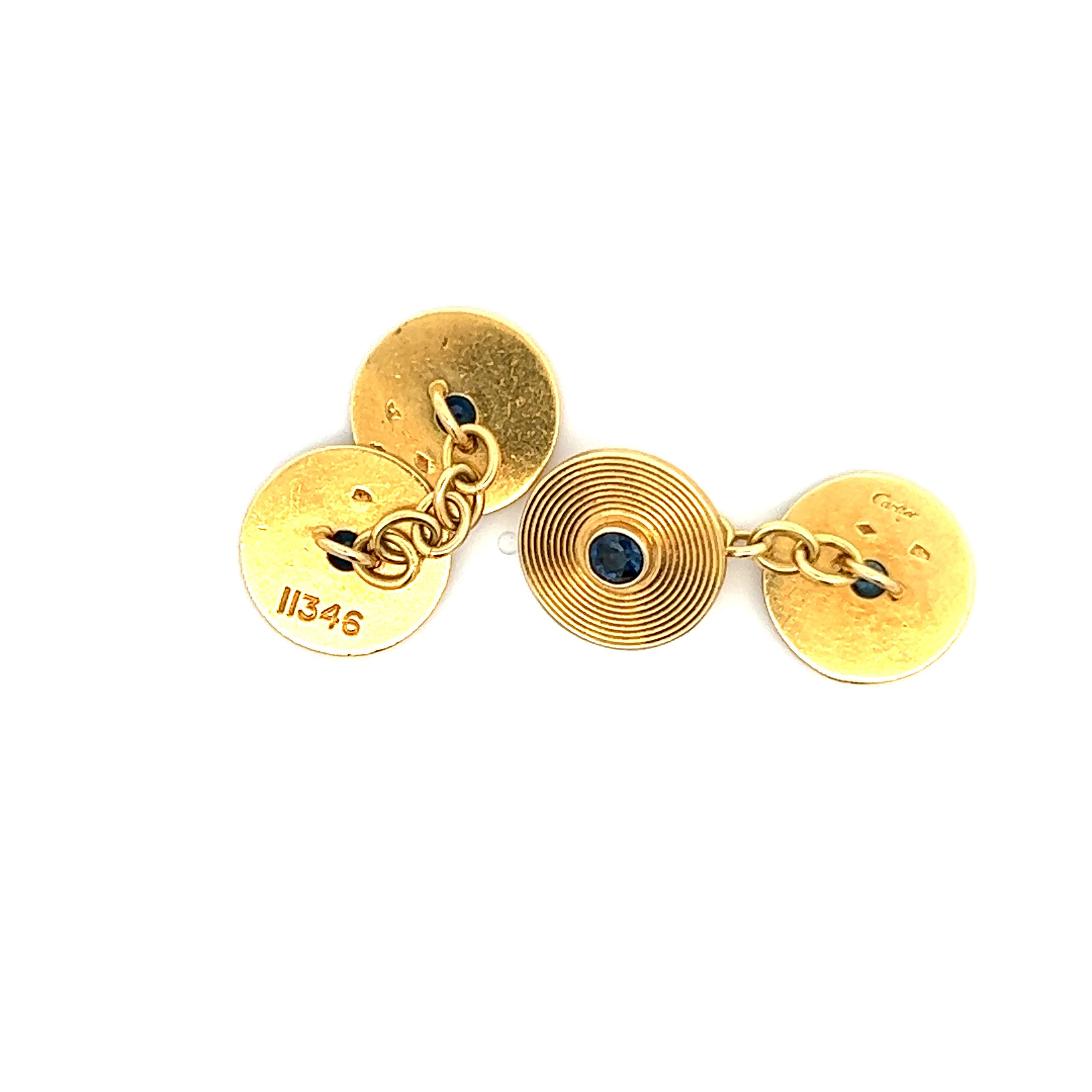 Round Cut 1950s Yellow Gold French Cartier Sapphire Cufflinks Signed Cartier  For Sale