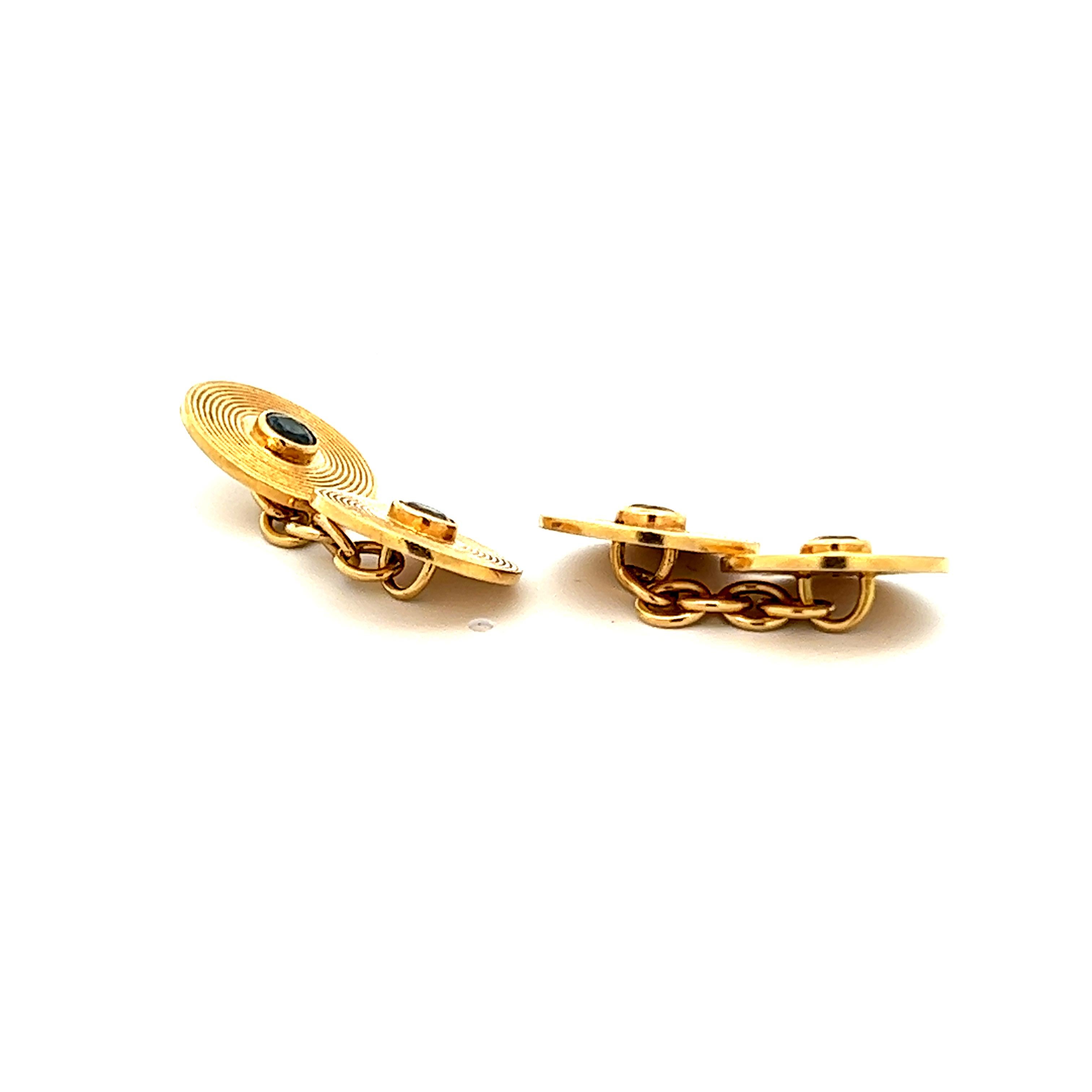 1950s Yellow Gold French Cartier Sapphire Cufflinks Signed Cartier  In Excellent Condition For Sale In Lexington, KY
