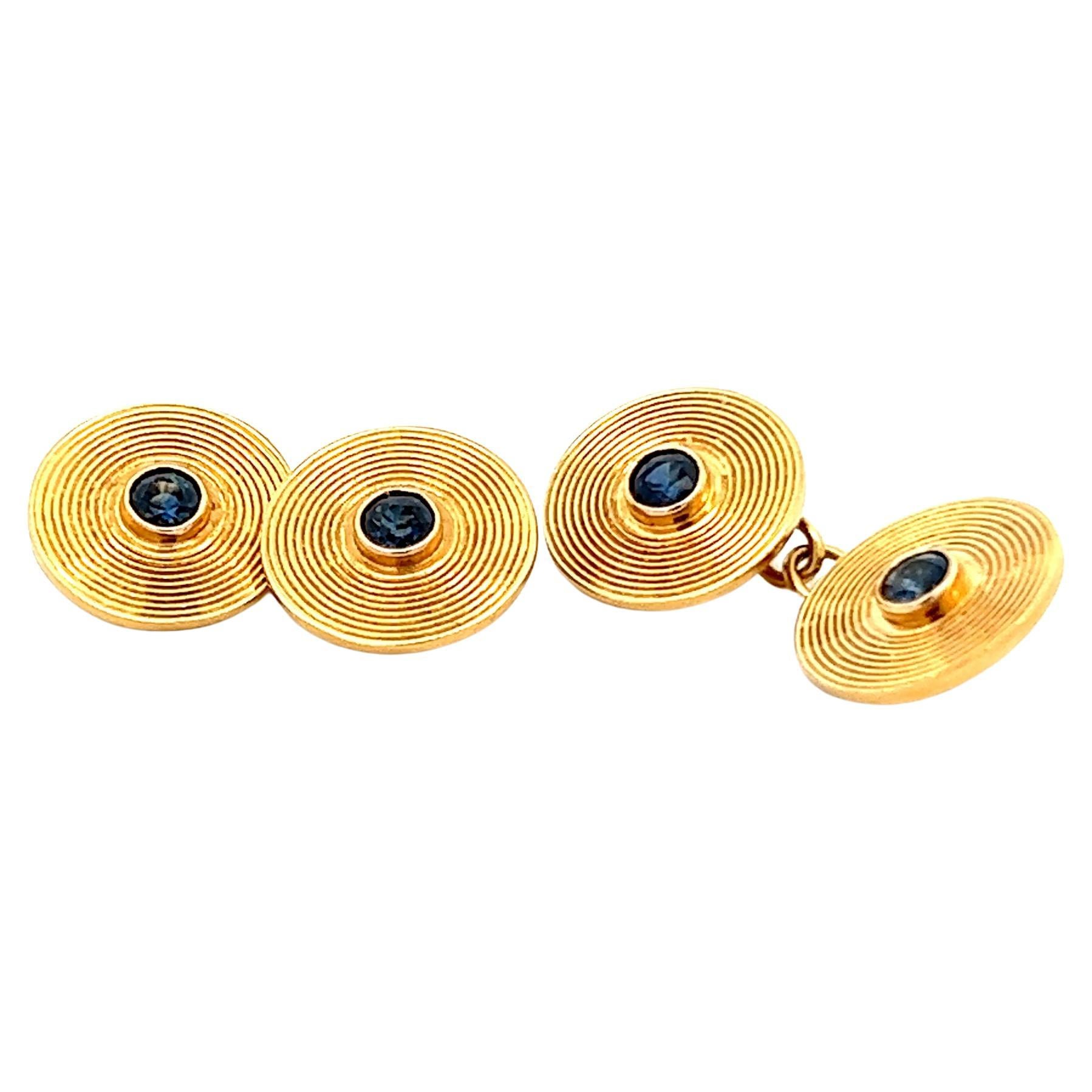 1950s Yellow Gold French Cartier Sapphire Cufflinks Signed Cartier  For Sale