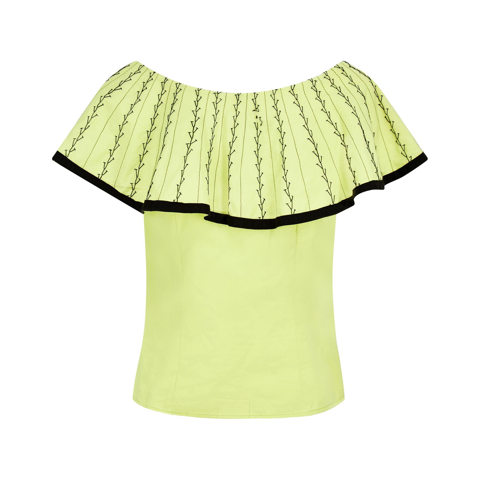 Women's 1950s Yellow Mexican Ensemble with Black Embroidery For Sale