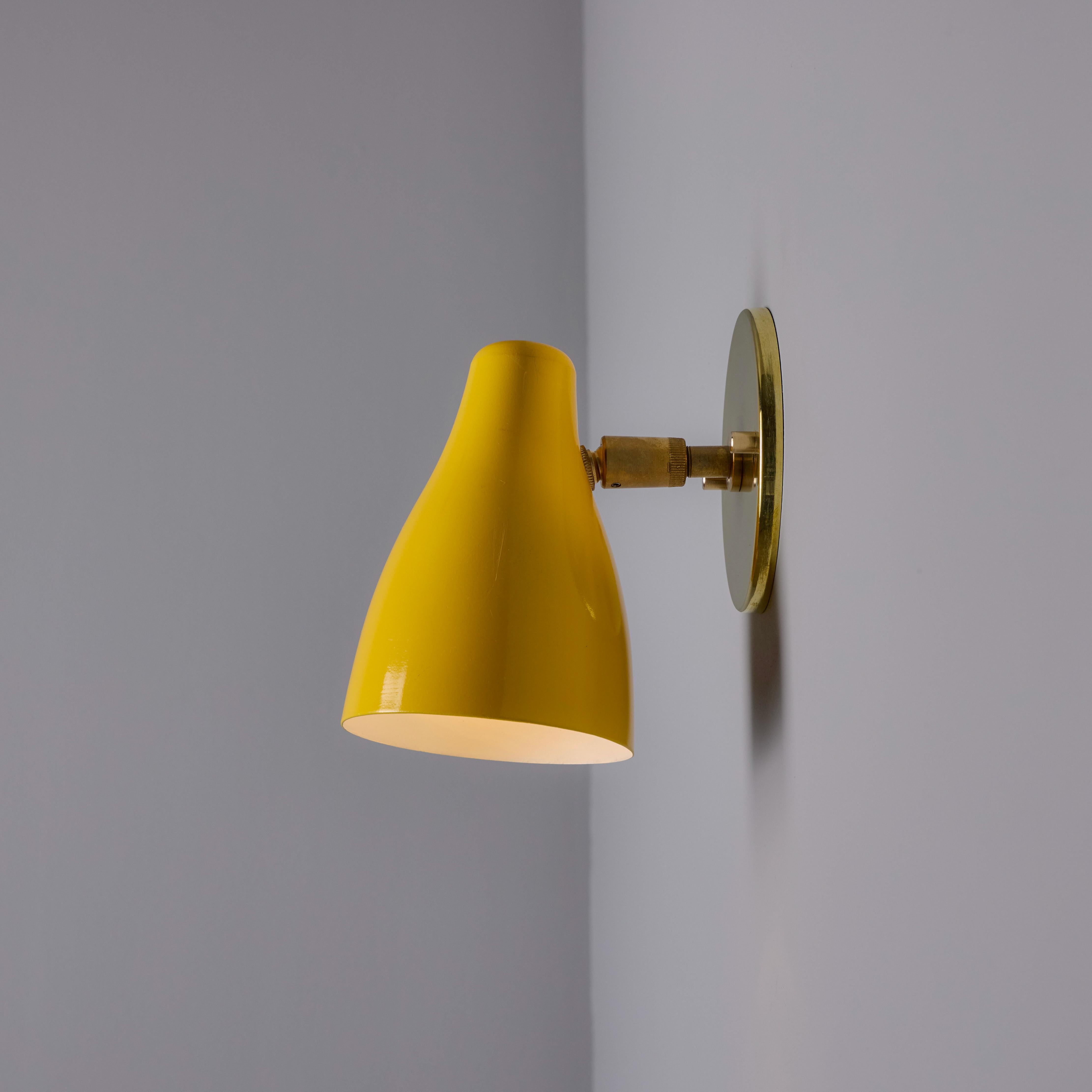 1950s Yellow Painted Metal & Brass Wall Lamp Attributed to Stilnovo For Sale 12