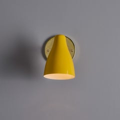 1950s Yellow Painted Metal & Brass Wall Lamp Attributed to Stilnovo