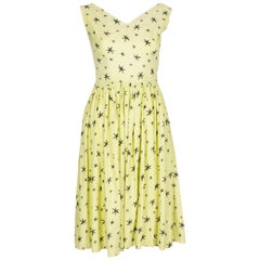Vintage 1950s Yellow Summer Dress with Black Star Print