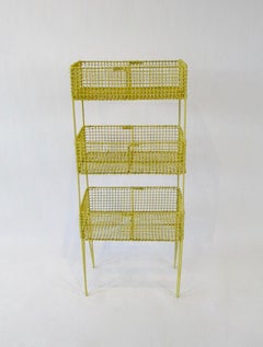 1950s Yellow Three Tier Mesh Basket Stand on Hairpin Legs in Original Paint