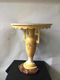 1950s Yellow Urn Faux Painted Small Demilune Console