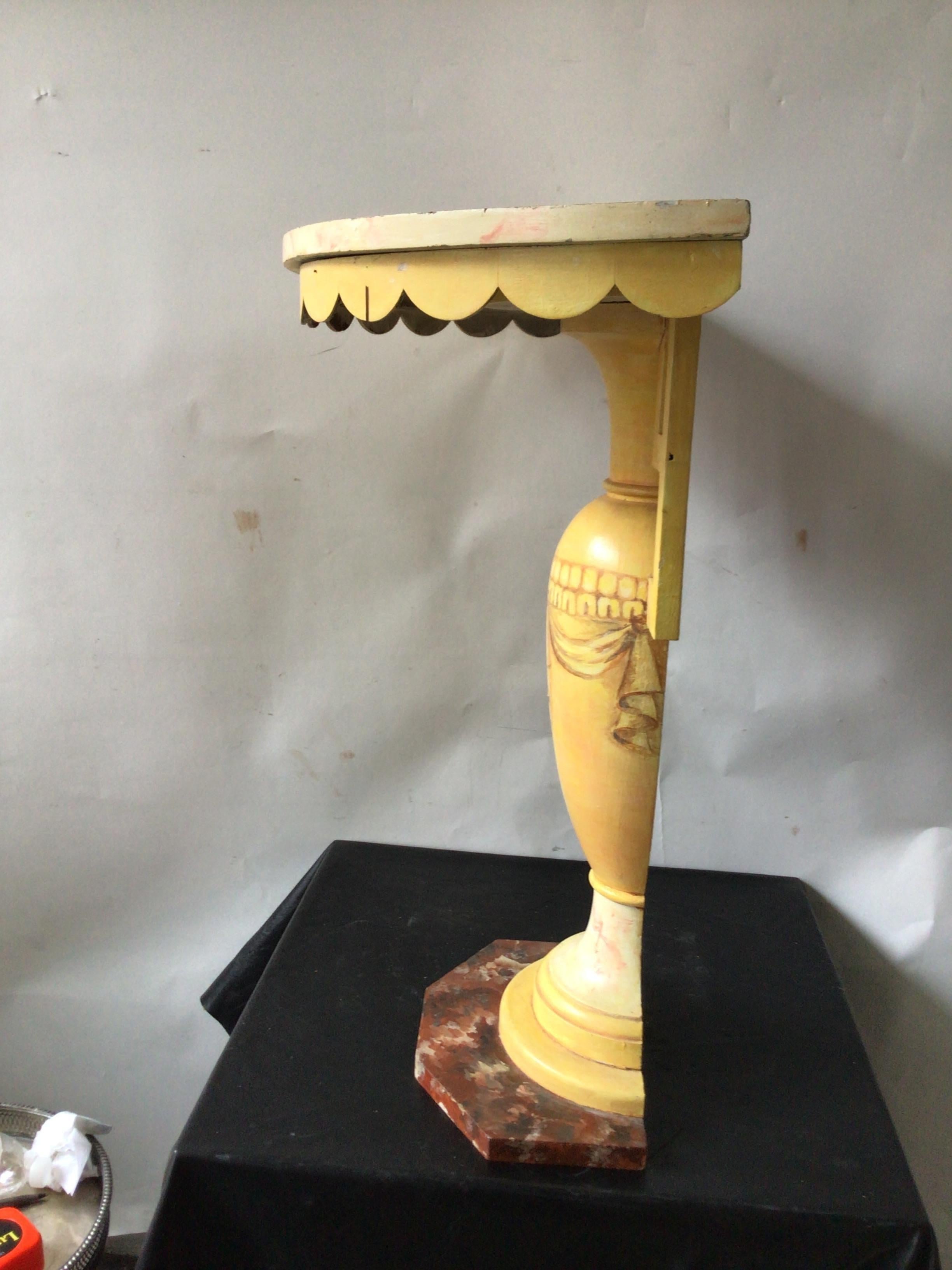 1950s Yellow Urn Faux Painted Small Demilune Console In Good Condition In Tarrytown, NY