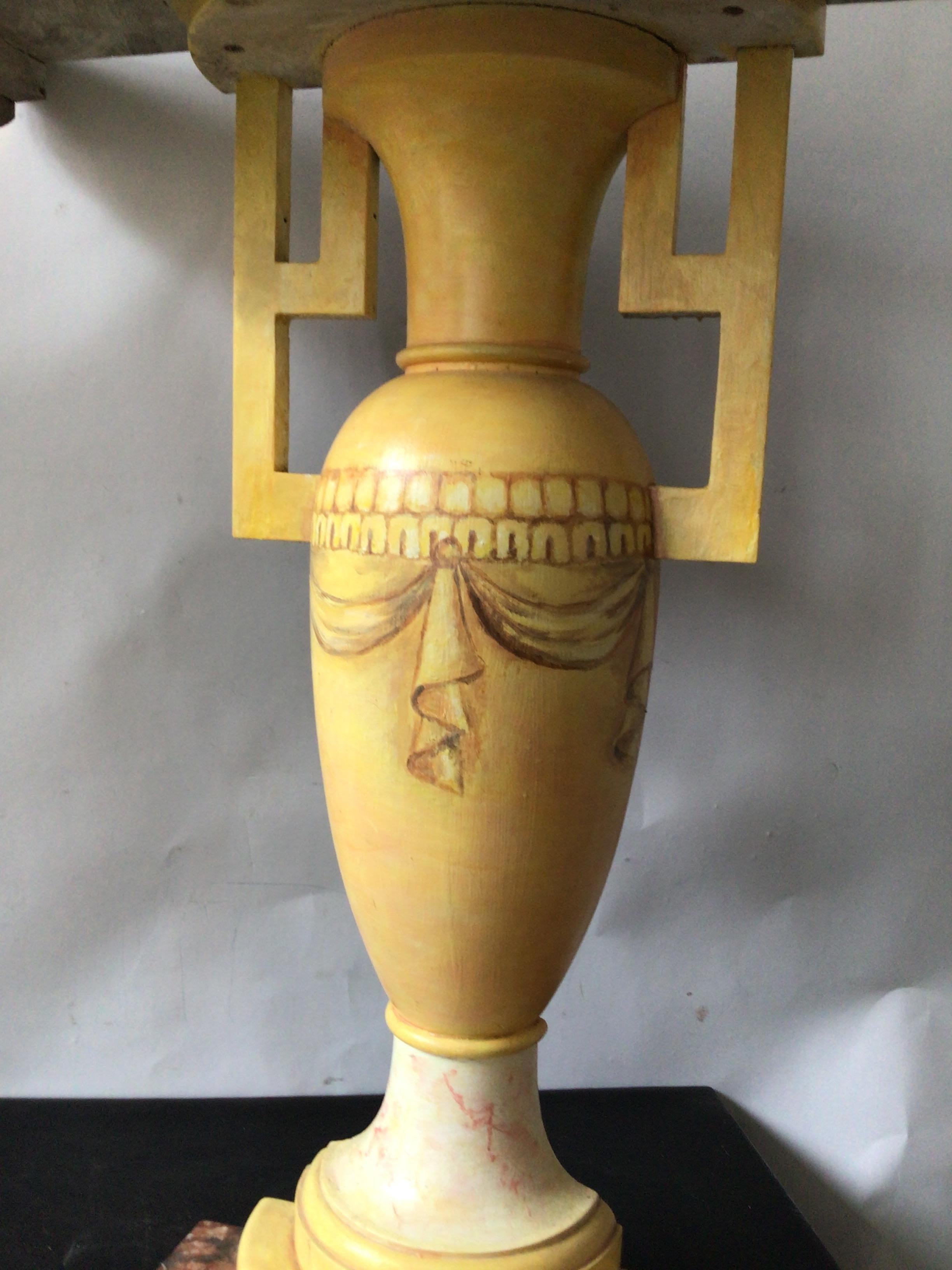 1950s Yellow Urn Faux Painted Small Demilune Console 2