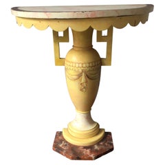 1950s Yellow Urn Faux Painted Small Demilune Console