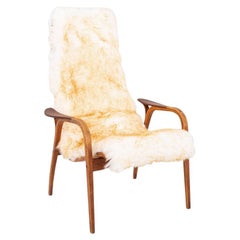 1950s Yngve Ekstrom Lamino Teak Lounge Chair for Swedese with New Sheepskin