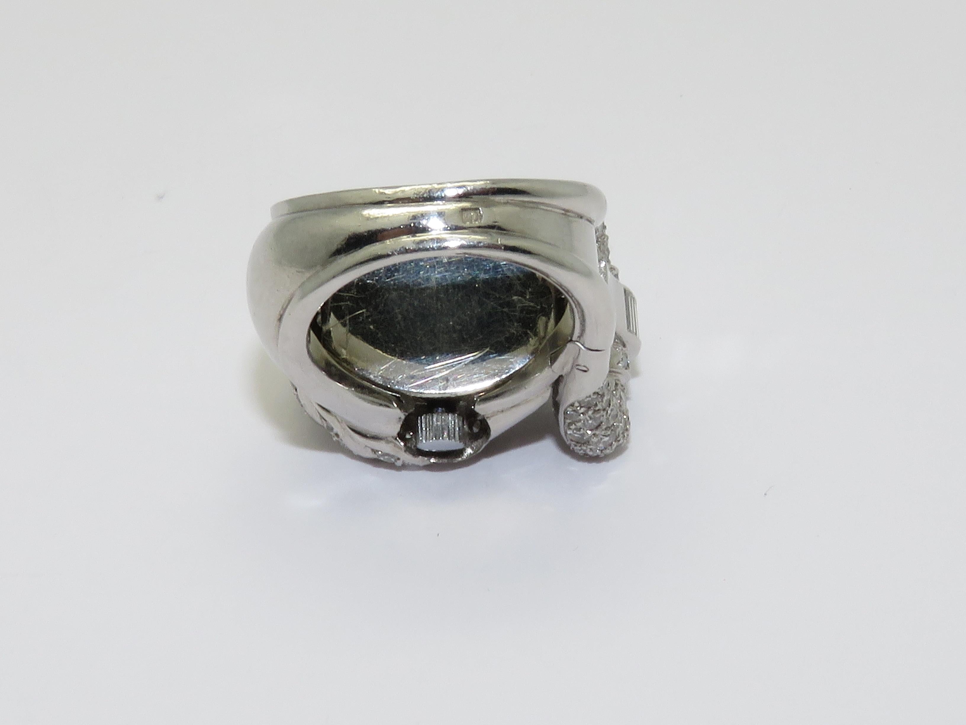1950s Zenith Platinum Diamond Watch Ring For Sale 1