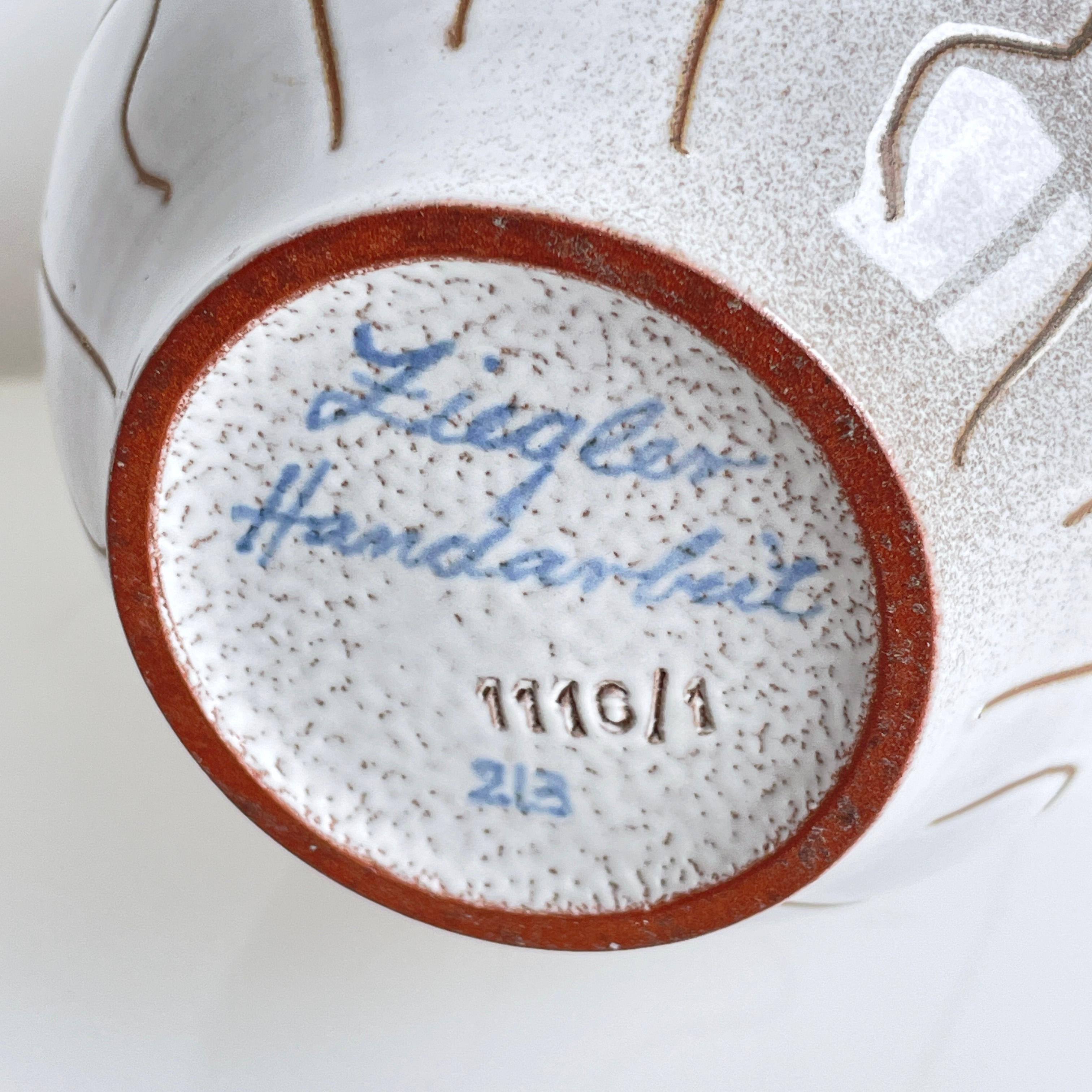 1950's Ziegler Schaffhausen Ceramic Vase by Swiss Artist and Ceramisist, Gustav Spörri. 
Produced by Ziegler Schaffhausen Keramik, Switzerland. Numbered on Base: 1110/1 Ziegler Handarbeit (Hand Made) 213.
In prime condition with no chips or cracks.