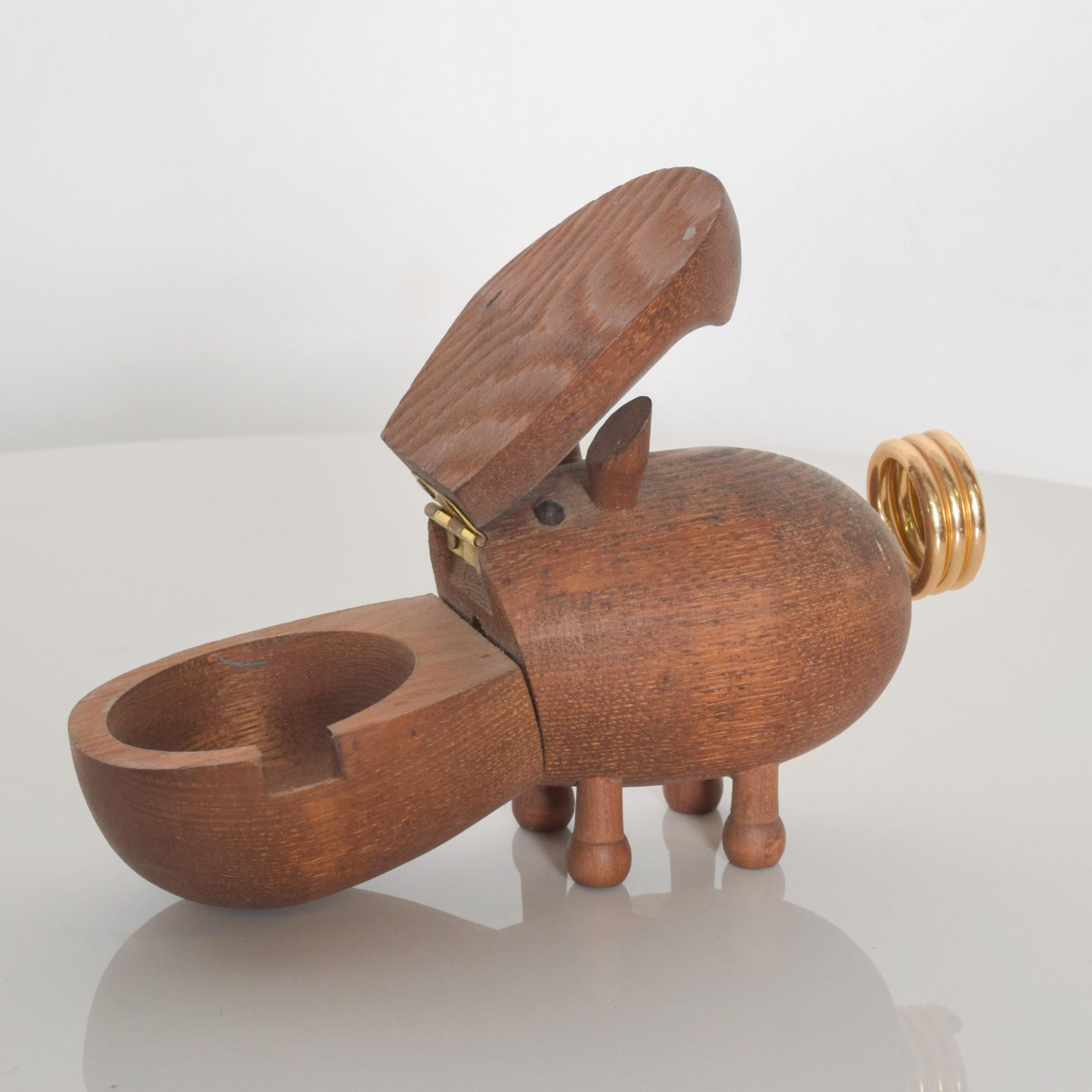 1950s Zoo Line Teak Carved Wood Hippo Desk Accessory Manicure Organizer Japan 2