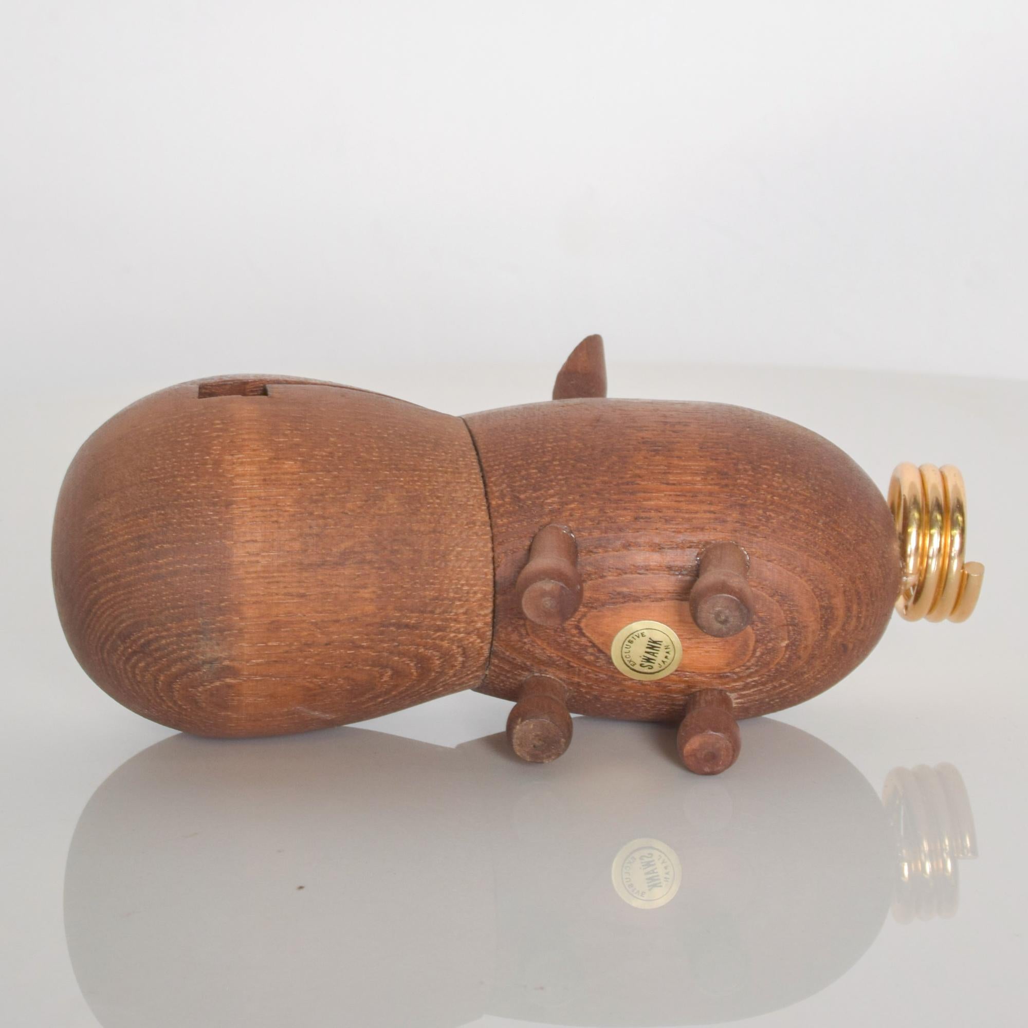 1950s Zoo Line Teak Carved Wood Hippo Desk Accessory Manicure Organizer Japan 3