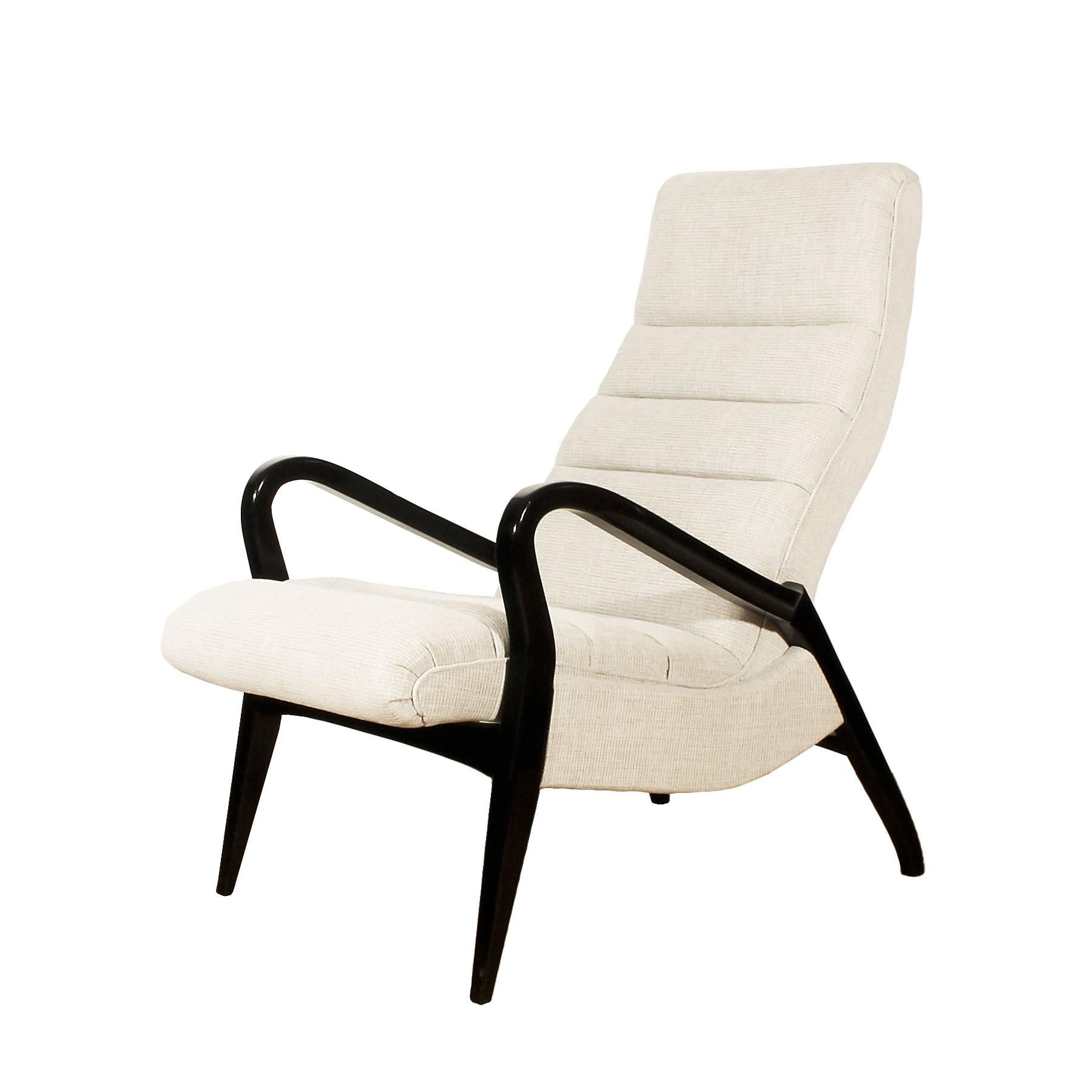 Polished Mid-Century Modern Zoomorphic Armchair, Inclination System, Beige Fabric- France For Sale