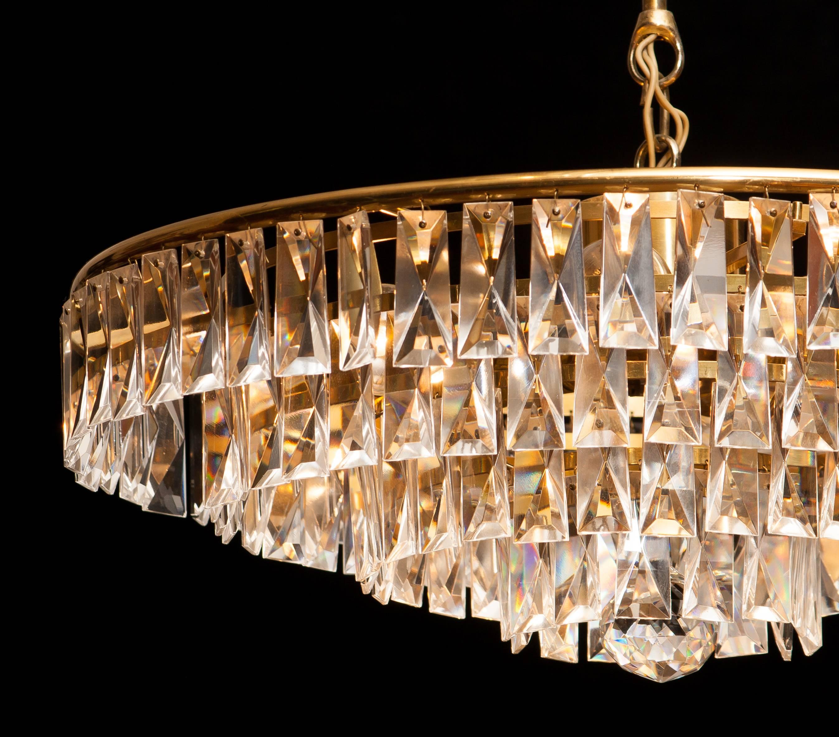 1950s, Crystal and Brass Ceiling Lamp Chandelier 6