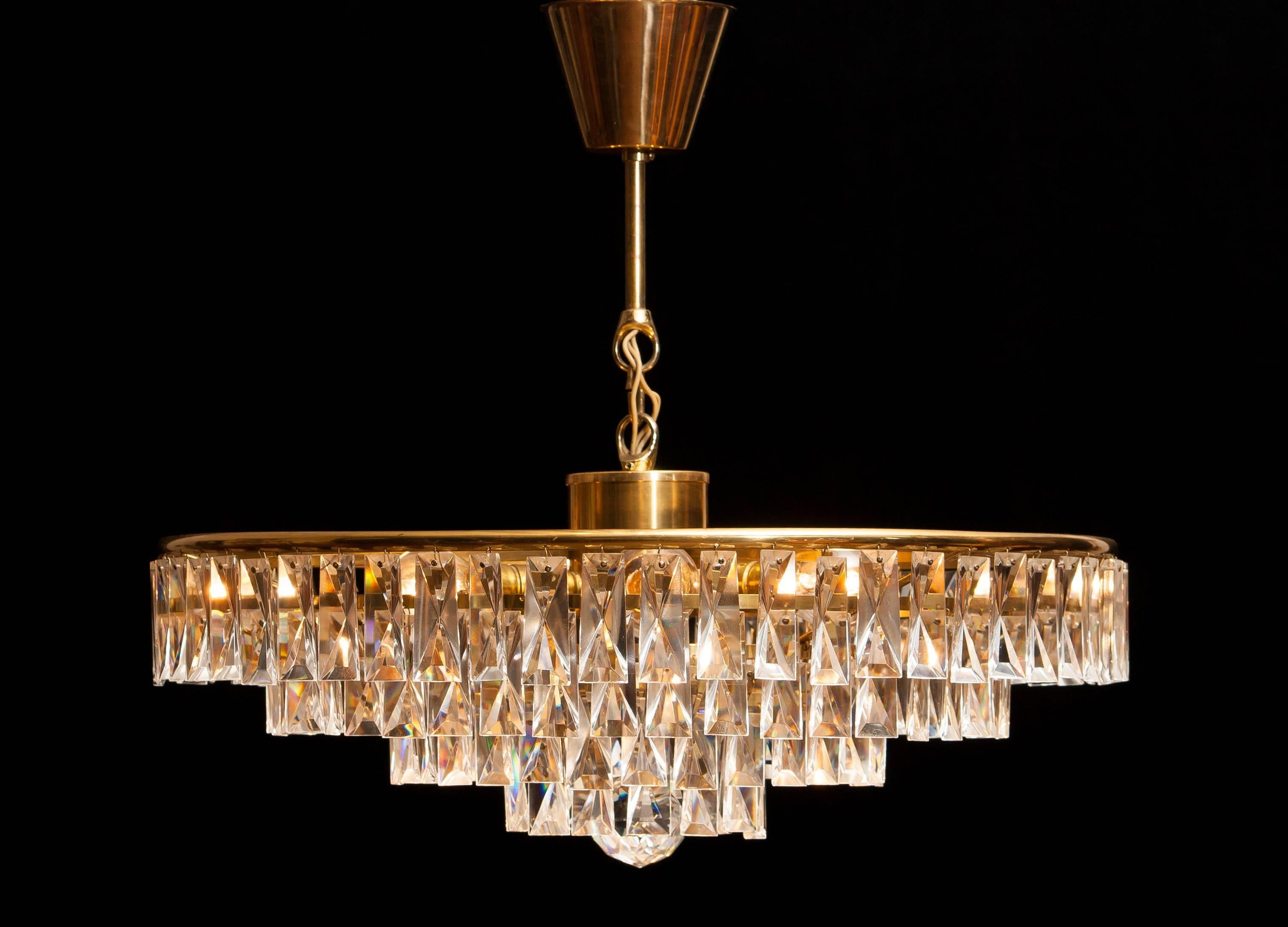 1950s, Crystal and Brass Ceiling Lamp Chandelier In Excellent Condition In Silvolde, Gelderland