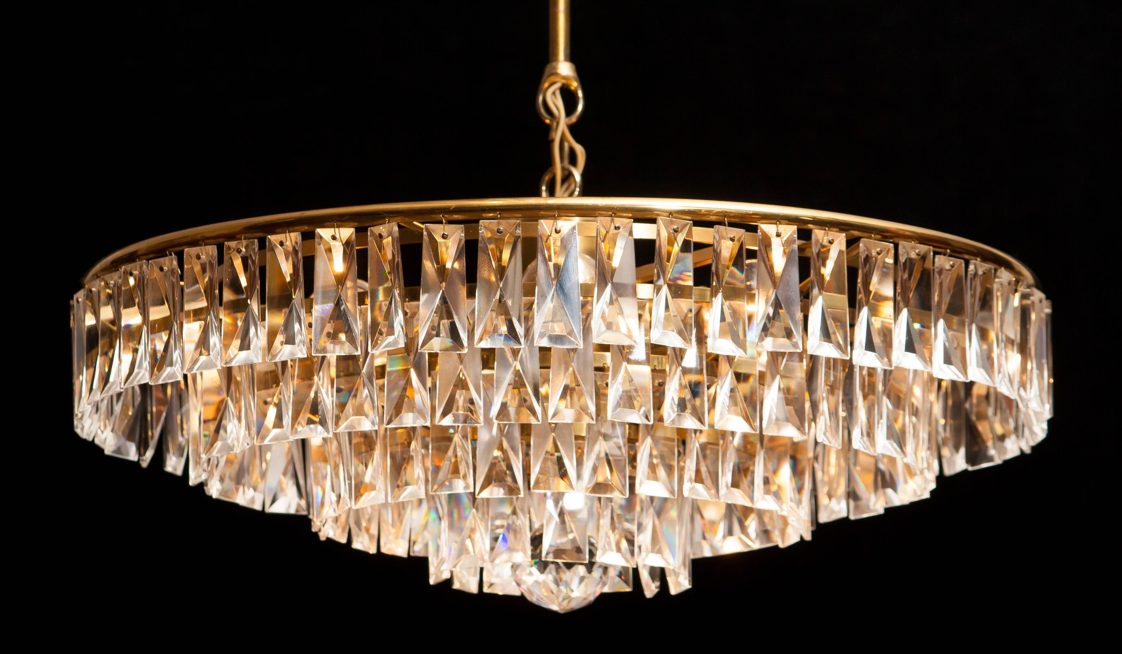 1950s, Crystal and Brass Ceiling Lamp Chandelier 1