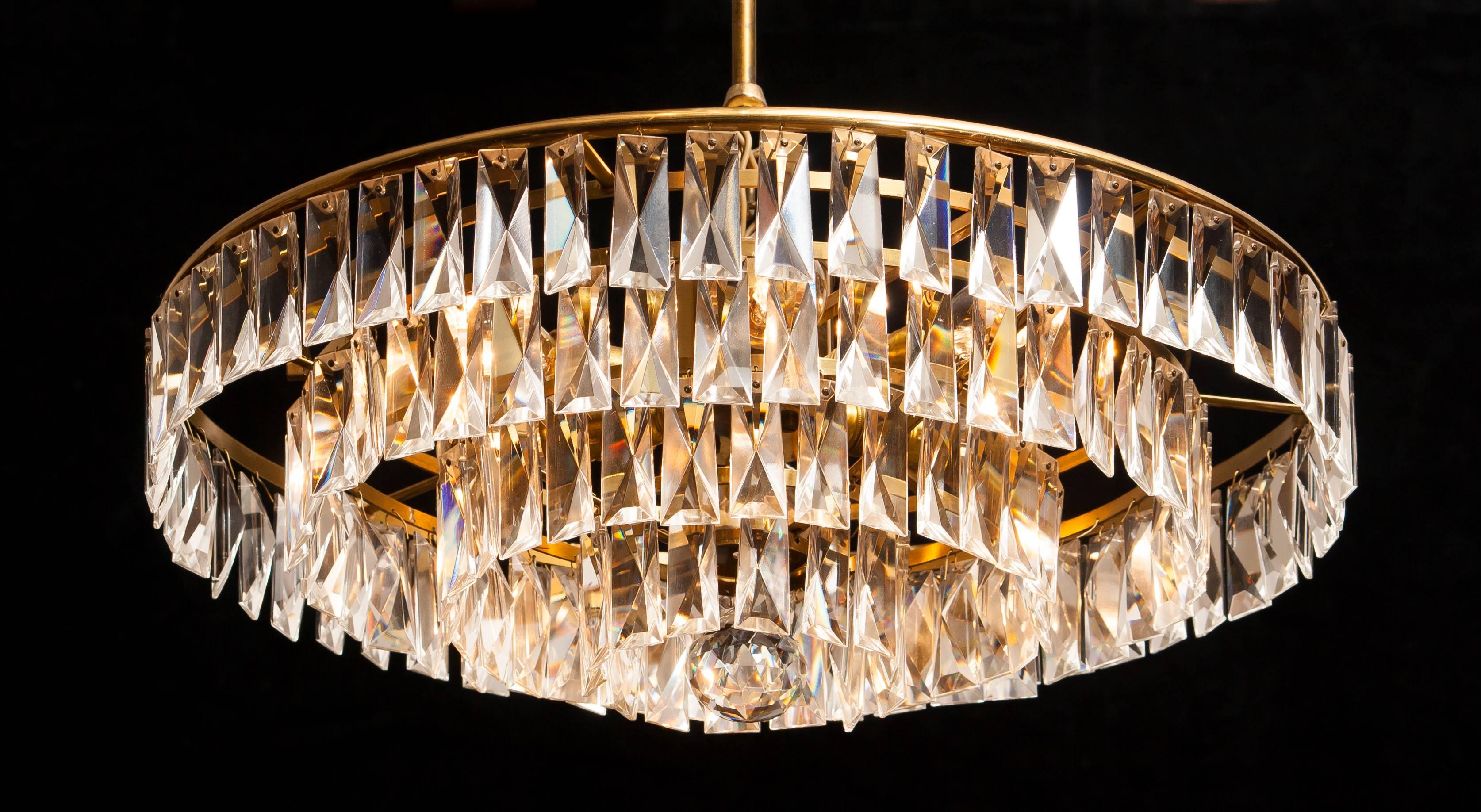 1950s, Crystal and Brass Ceiling Lamp Chandelier 2