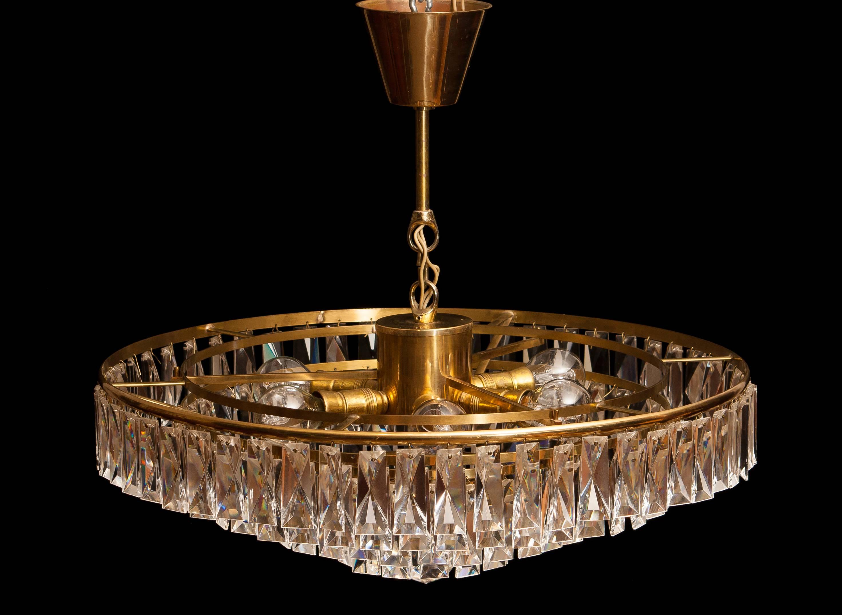 1950s, Crystal and Brass Ceiling Lamp Chandelier 3