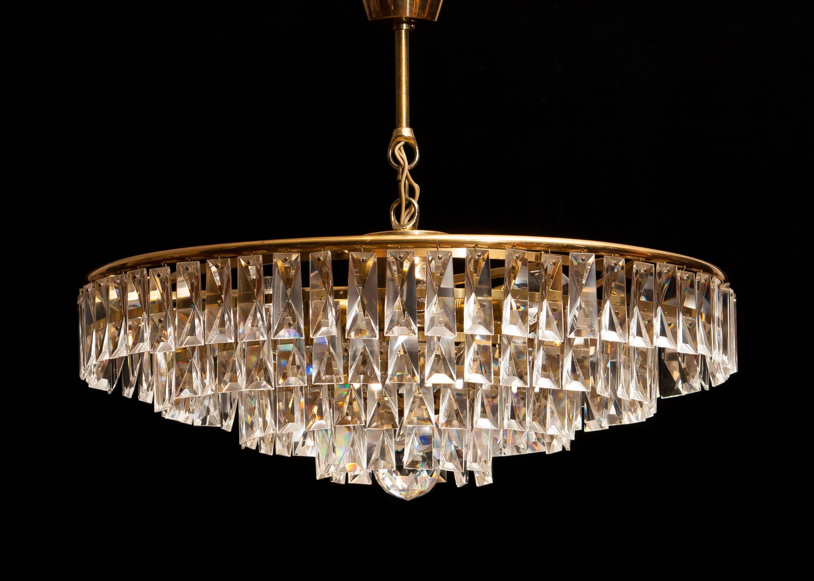 1950s, Crystal and Brass Ceiling Lamp Chandelier 4