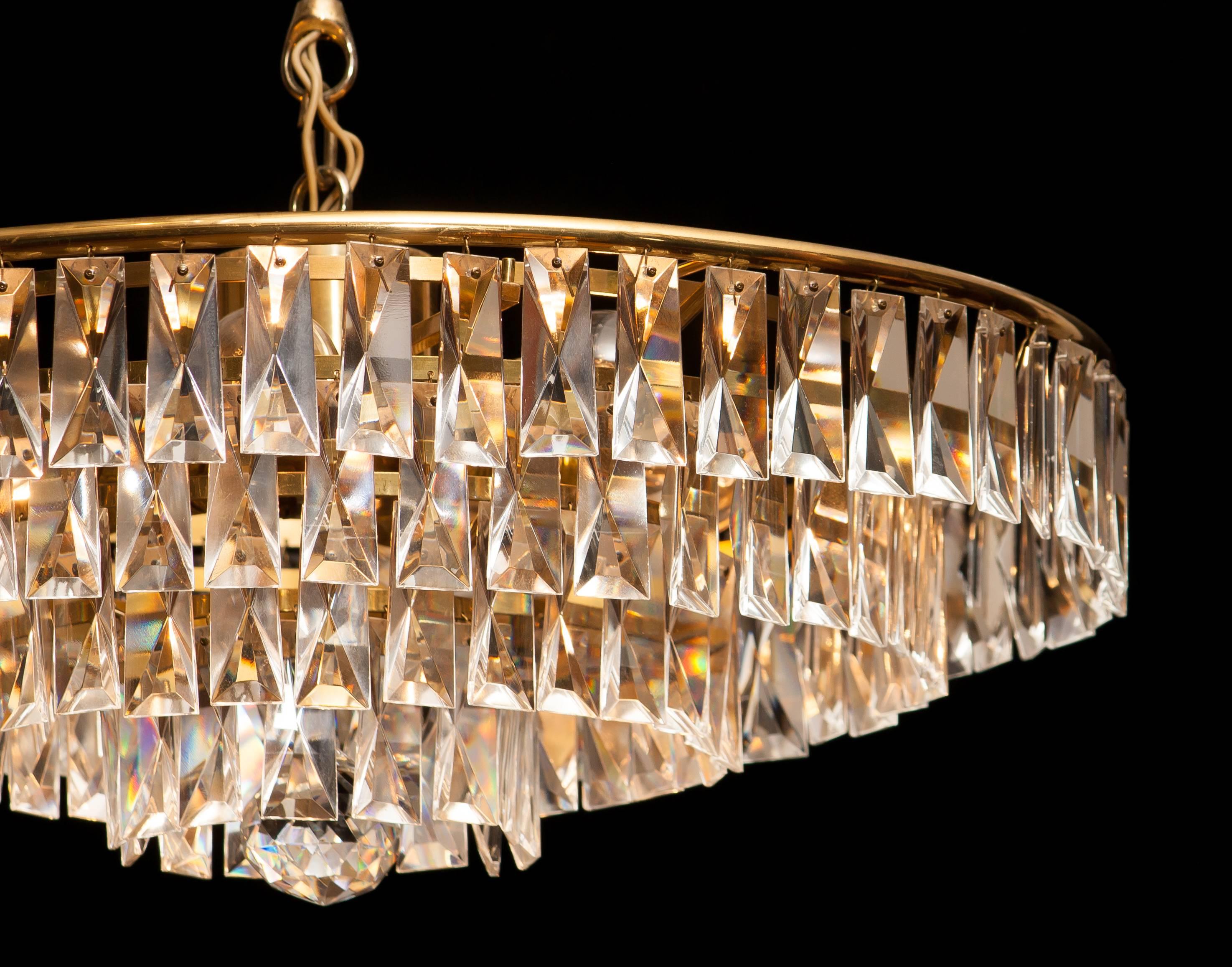 1950s, Crystal and Brass Ceiling Lamp Chandelier 5