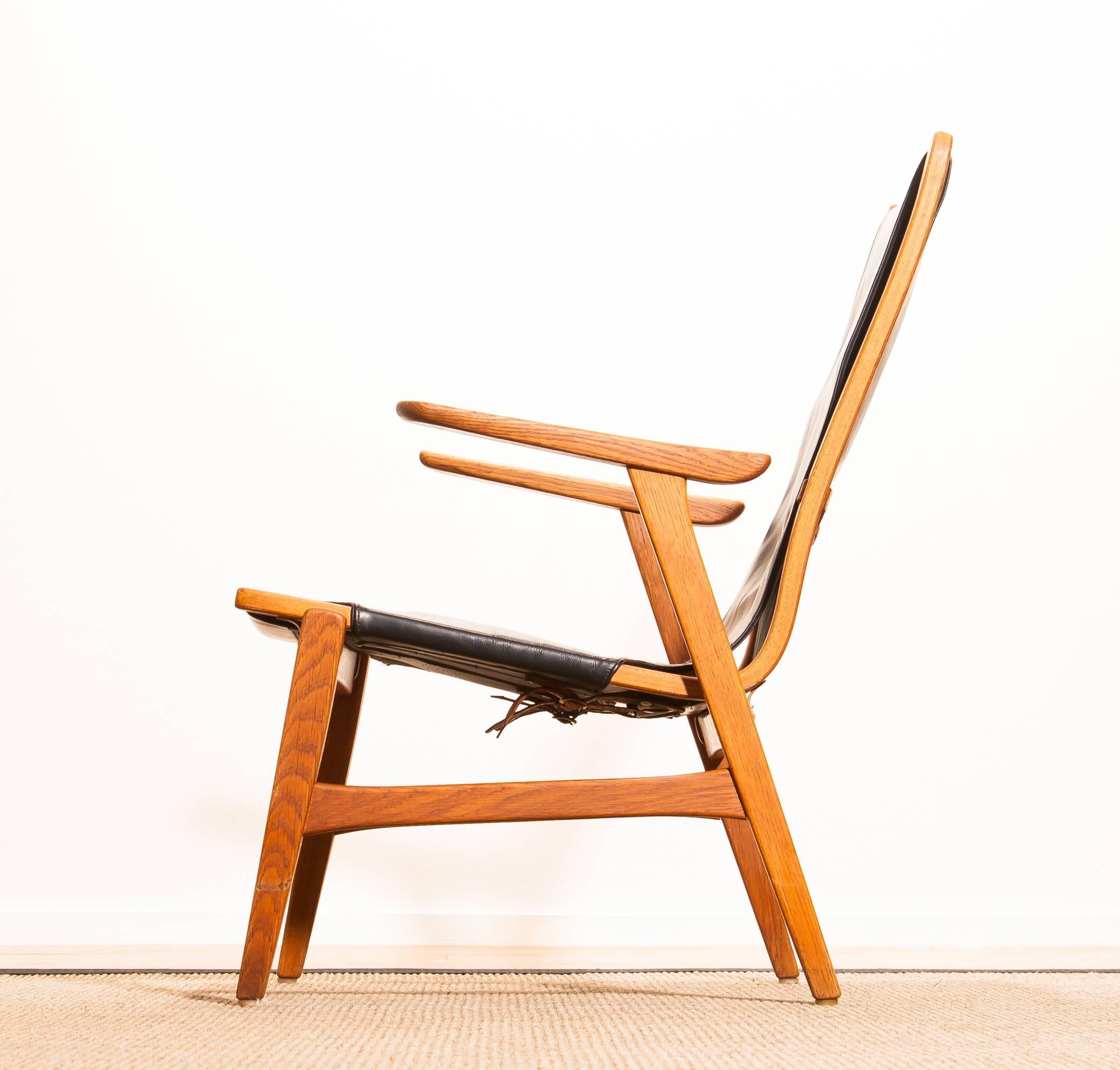 1950s, Oak and Leather Hunting Chair 'Ulrika' by Östen Kristiansson 2