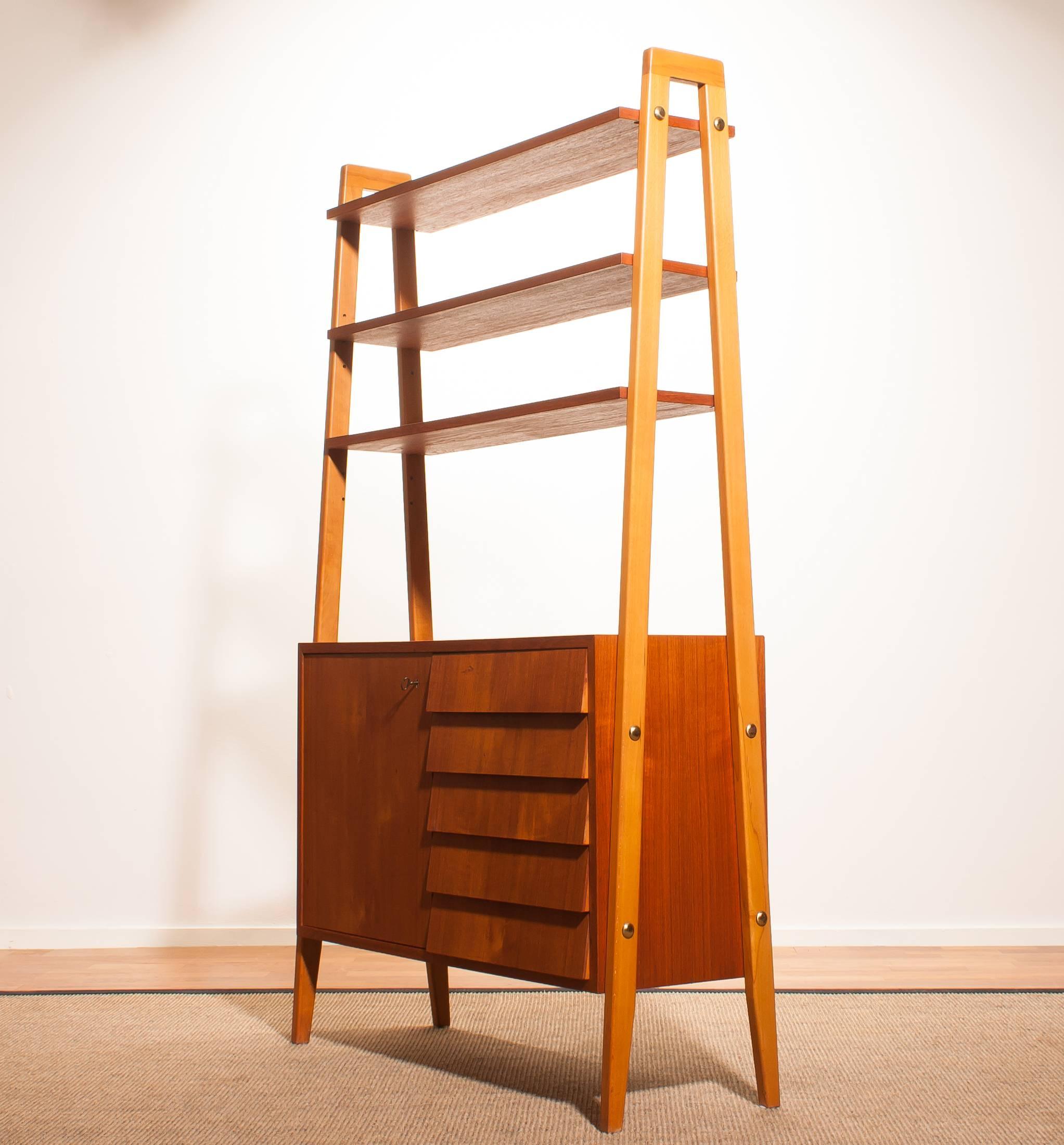 1950s, Teak and Beech Room Divider / Cabinet / Bookshelves, Sweden 5