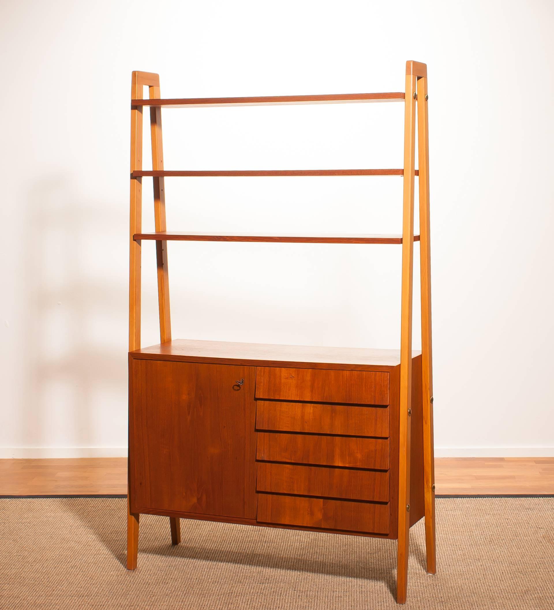 Swedish 1950s, Teak and Beech Room Divider / Cabinet / Bookshelves, Sweden