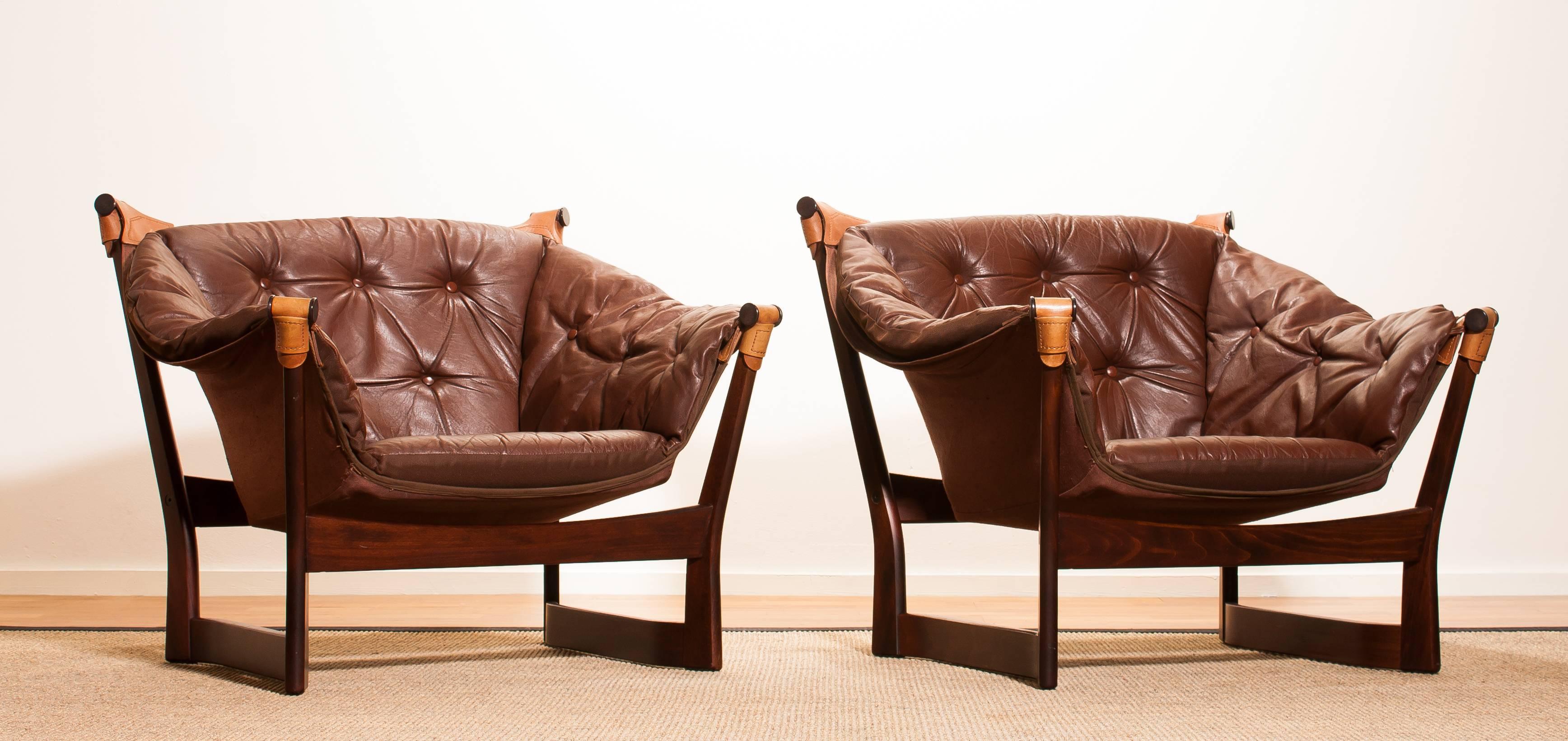 1950s, Teak and Leather Pair 'Trega' Chairs by Tormod Alnaes for Sørliemøbler 7