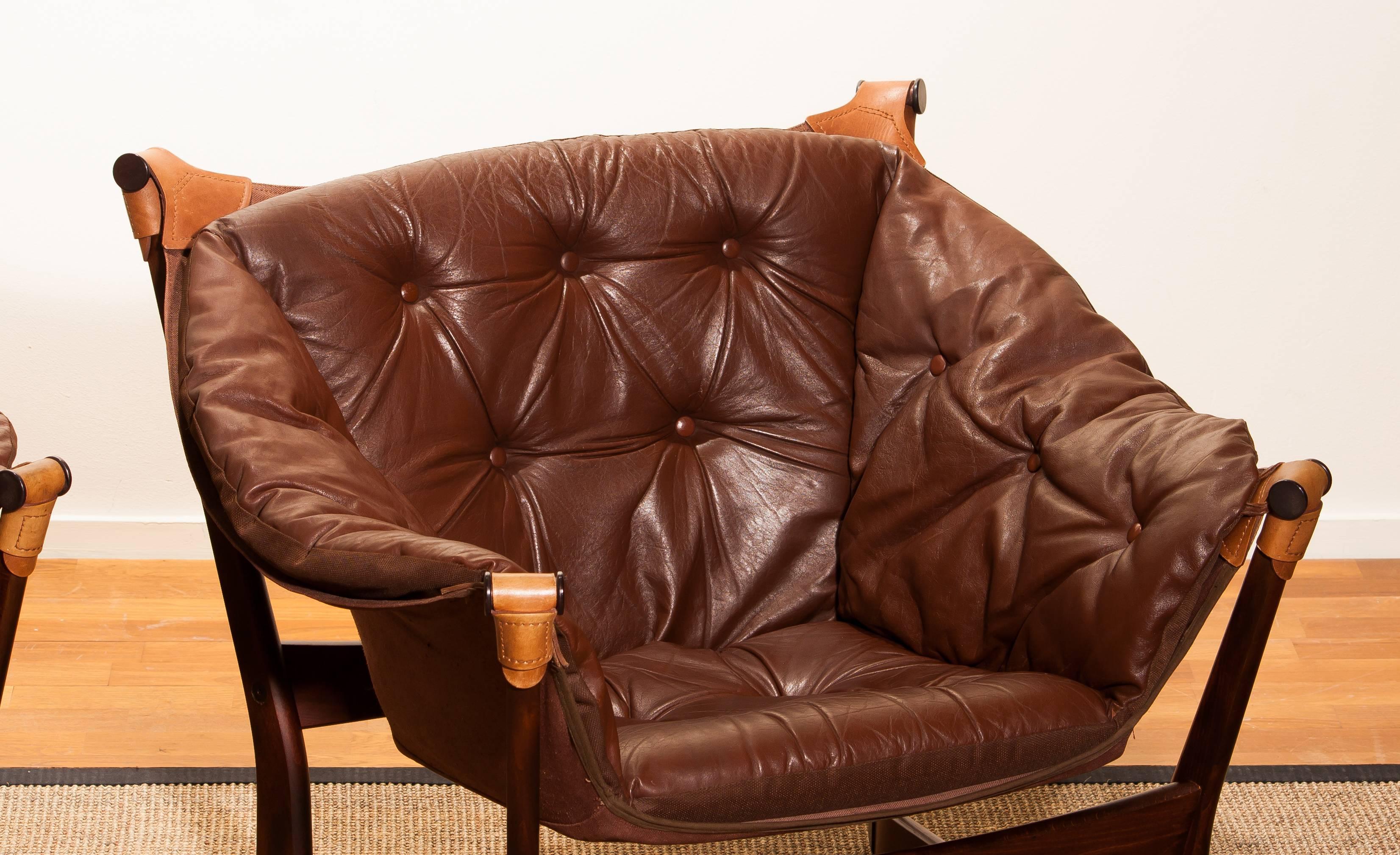 1950s, Teak and Leather Pair 'Trega' Chairs by Tormod Alnaes for Sørliemøbler 8