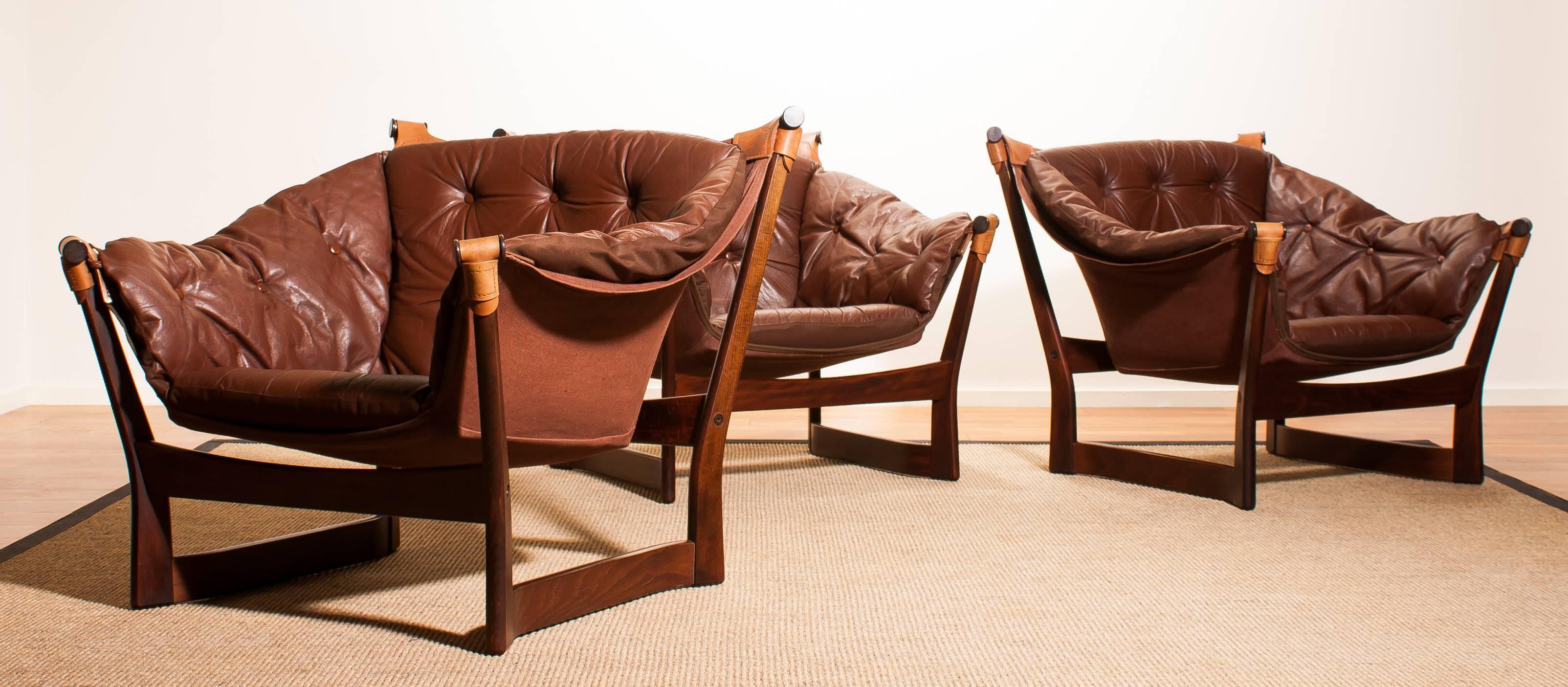 1950s, Teak and Leather Set 'Trega' Chairs by Tormod Alnaes for Sørliemøbler 8