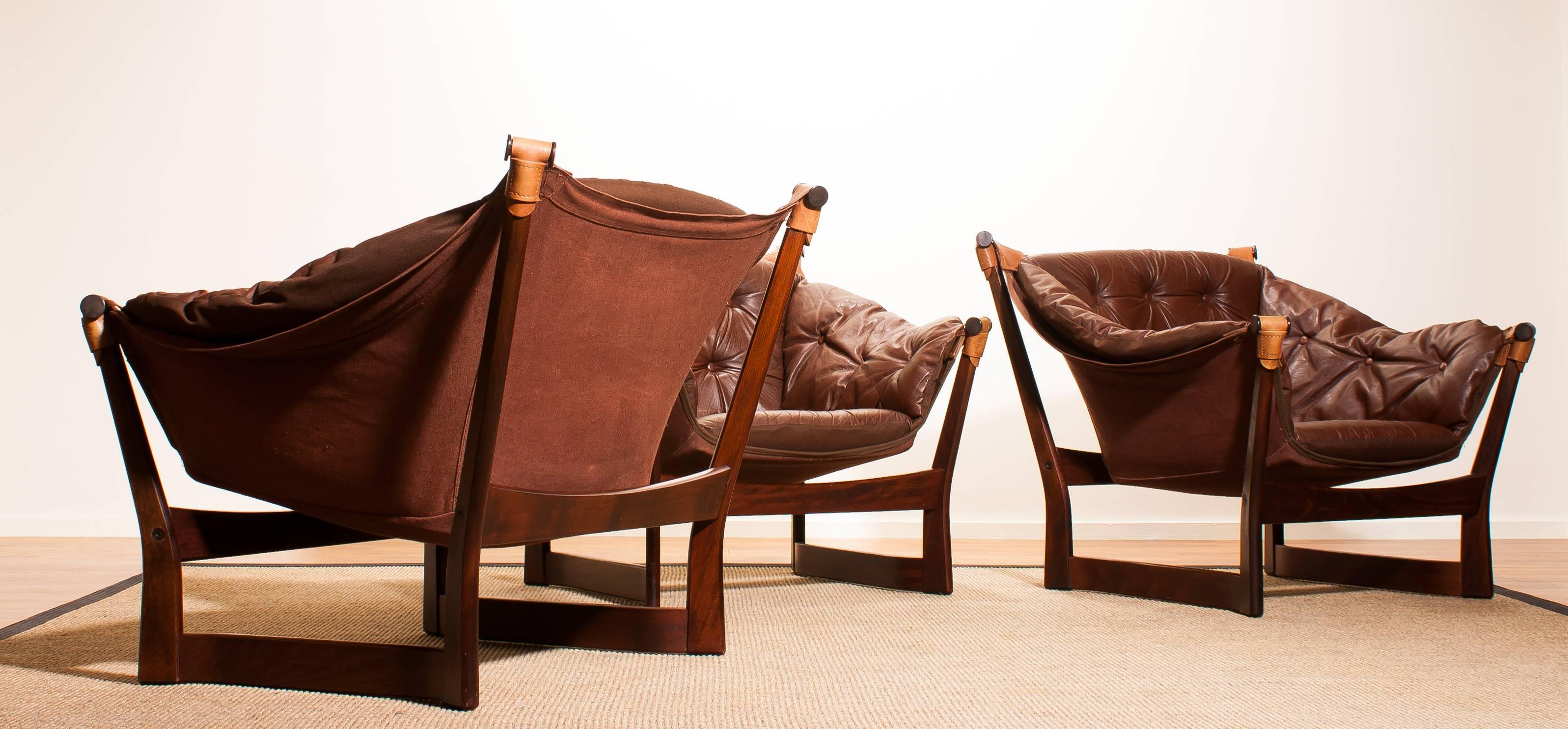 1950s, Teak and Leather Set 'Trega' Chairs by Tormod Alnaes for Sørliemøbler 10