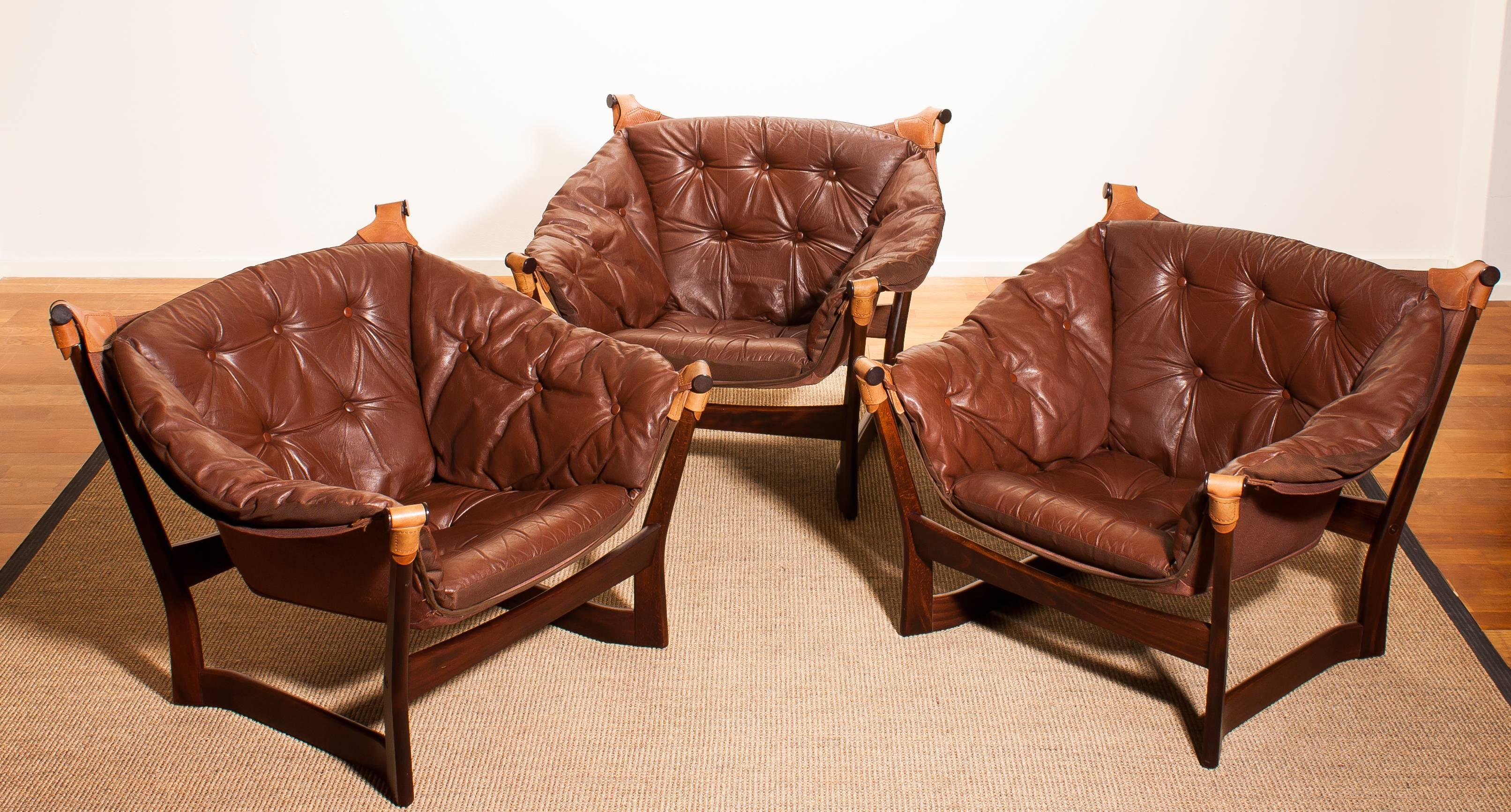 1950s, Teak and Leather Set 'Trega' Chairs by Tormod Alnaes for Sørliemøbler 11