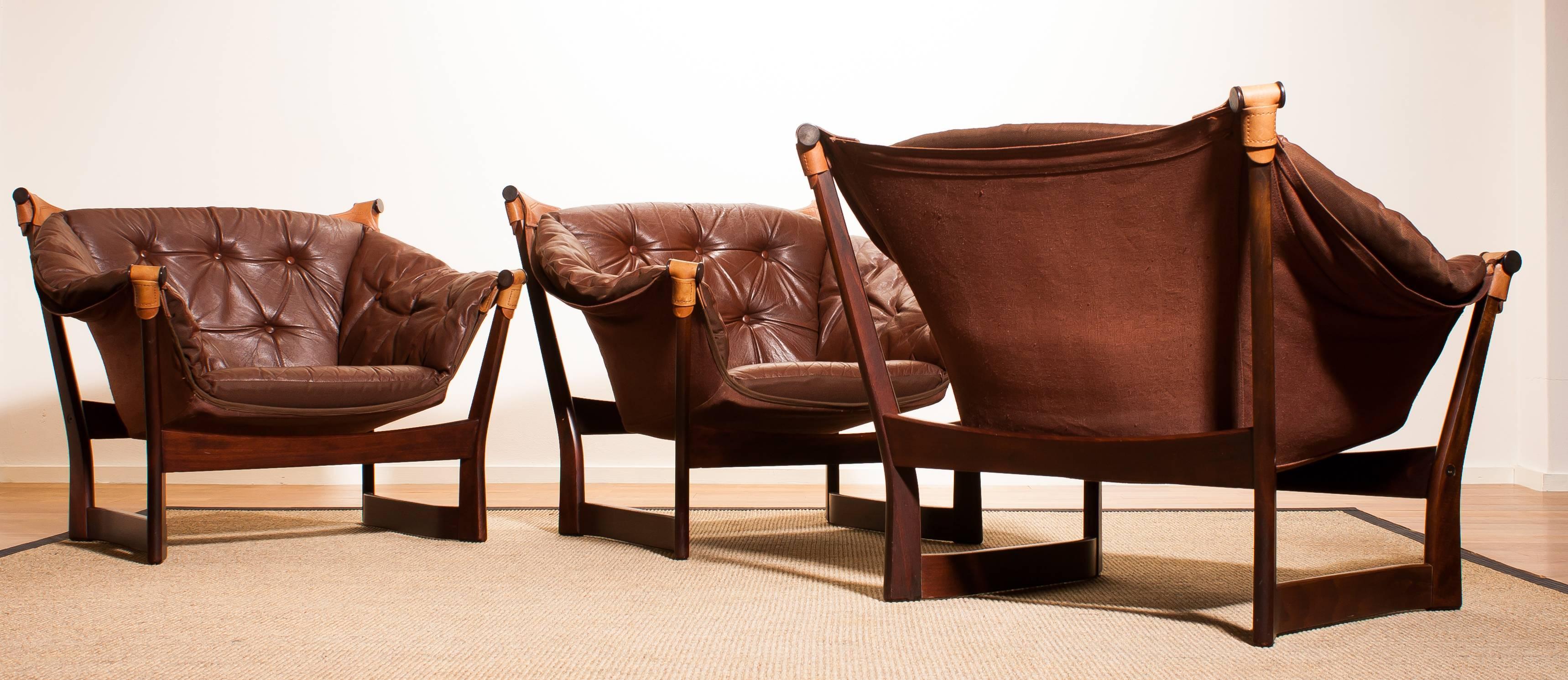 1950s, Teak and Leather Set 'Trega' Chairs by Tormod Alnaes for Sørliemøbler 2