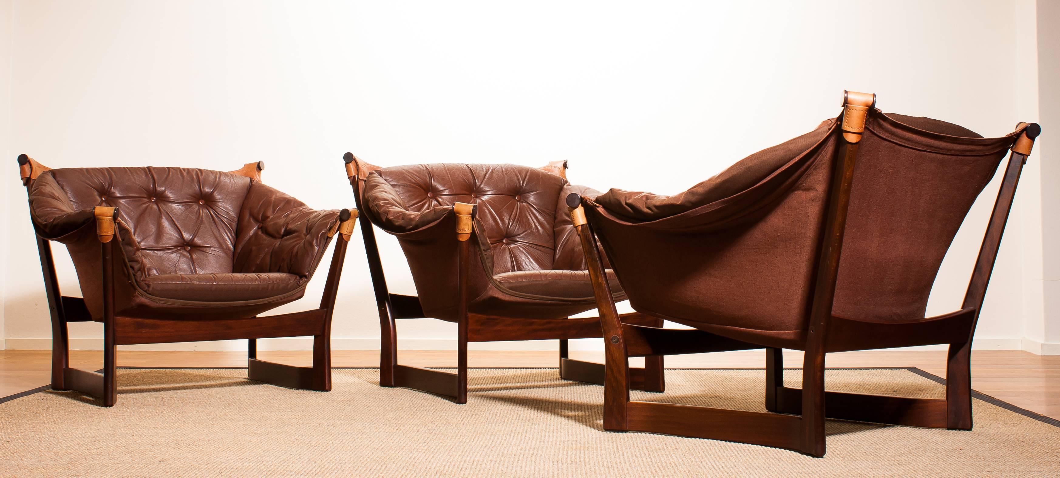 1950s, Teak and Leather Set 'Trega' Chairs by Tormod Alnaes for Sørliemøbler 3