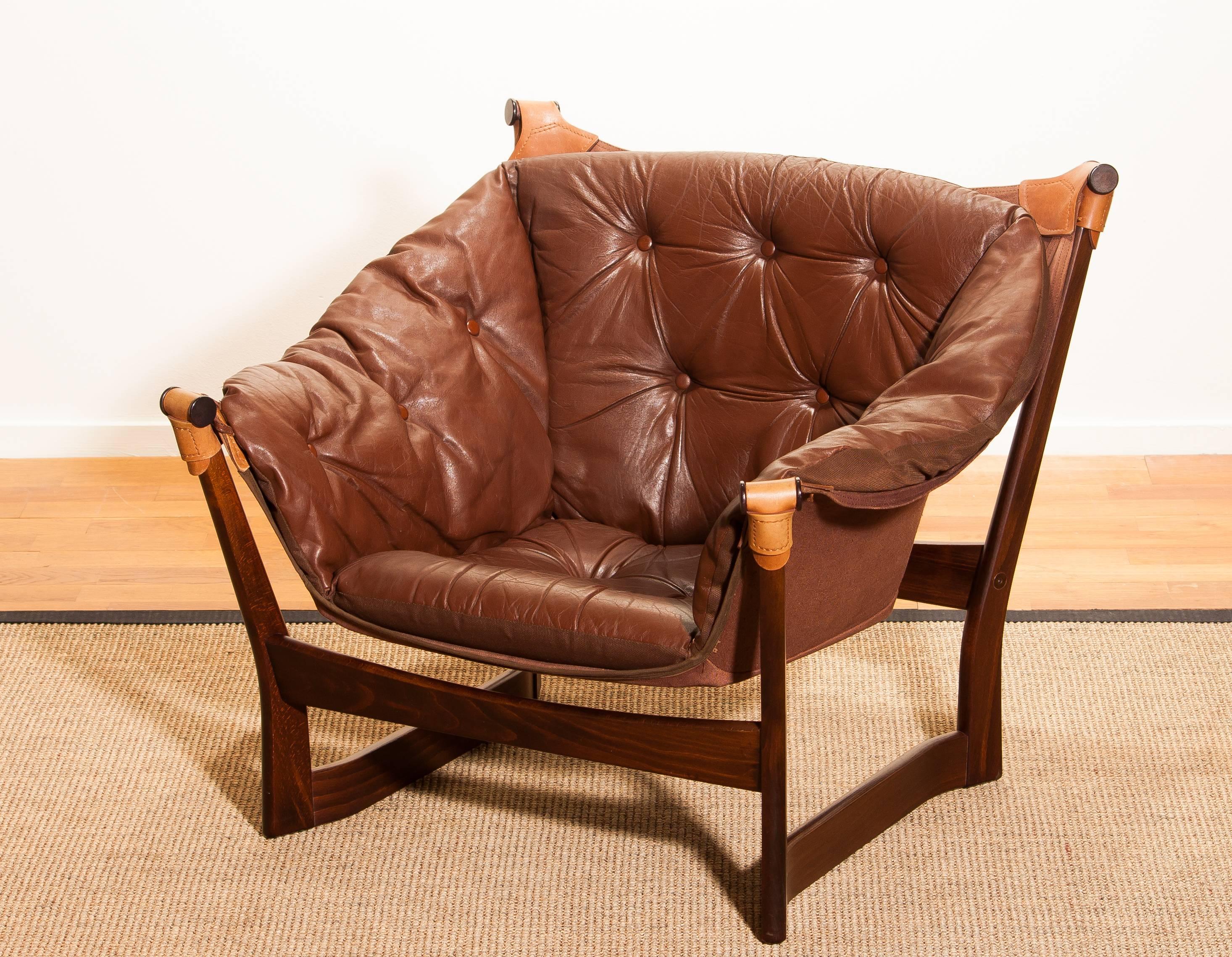 1950s, Teak and Leather 'Trega' Lounge Chair by Tormod Alnaes for Sørliemøbler 1