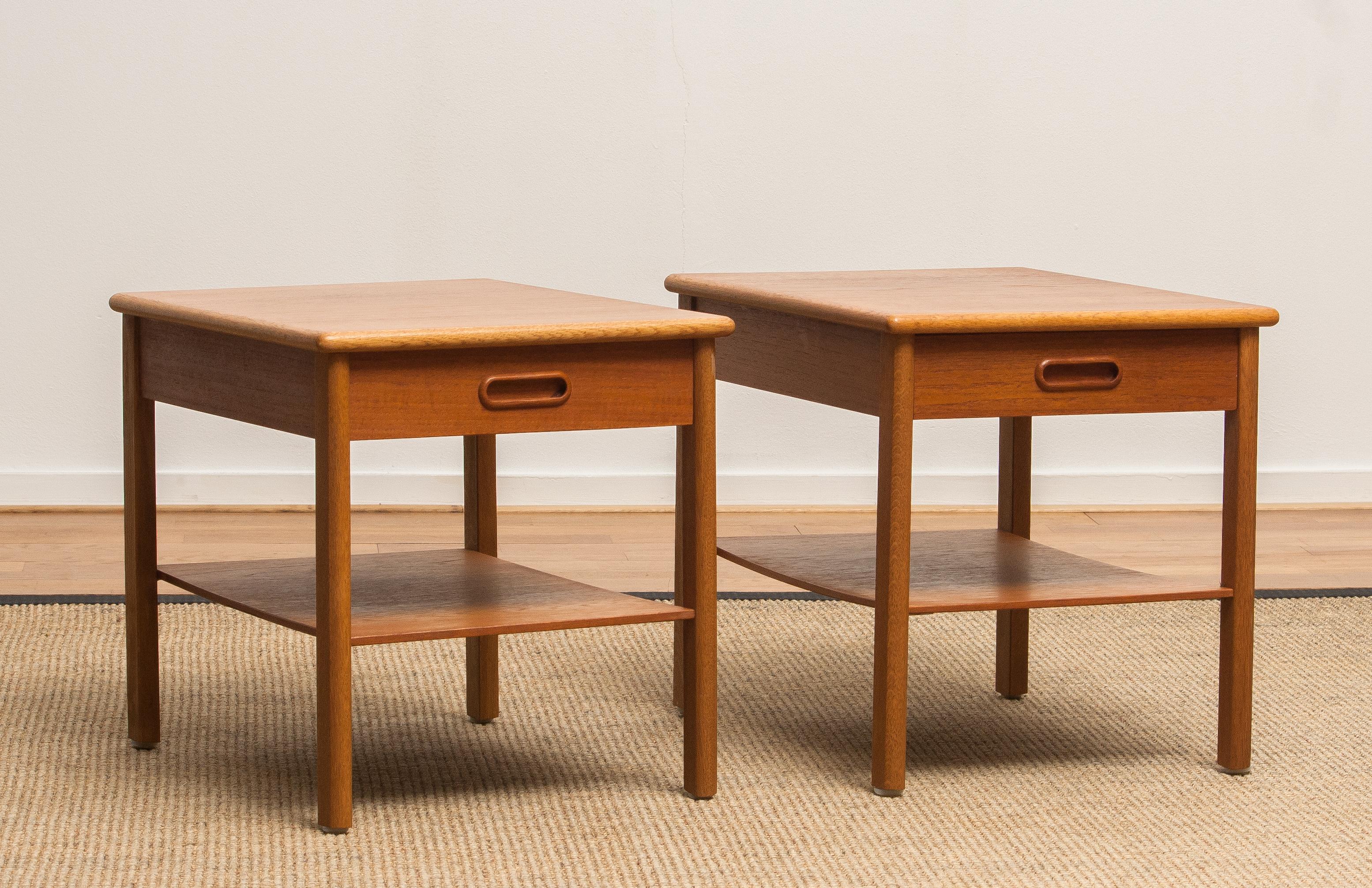Mid-20th Century 1950s, Pair of Teak Bedside Tables, Sweden