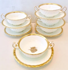 1950'Ss English Bone China "Gold Crocus" Cream Soup Cup & Saucer S/6 by Minton