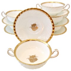 1950'Ss English Bone China "Gold Crocus" Cream Soup Cup & Saucer S/6 by Minton