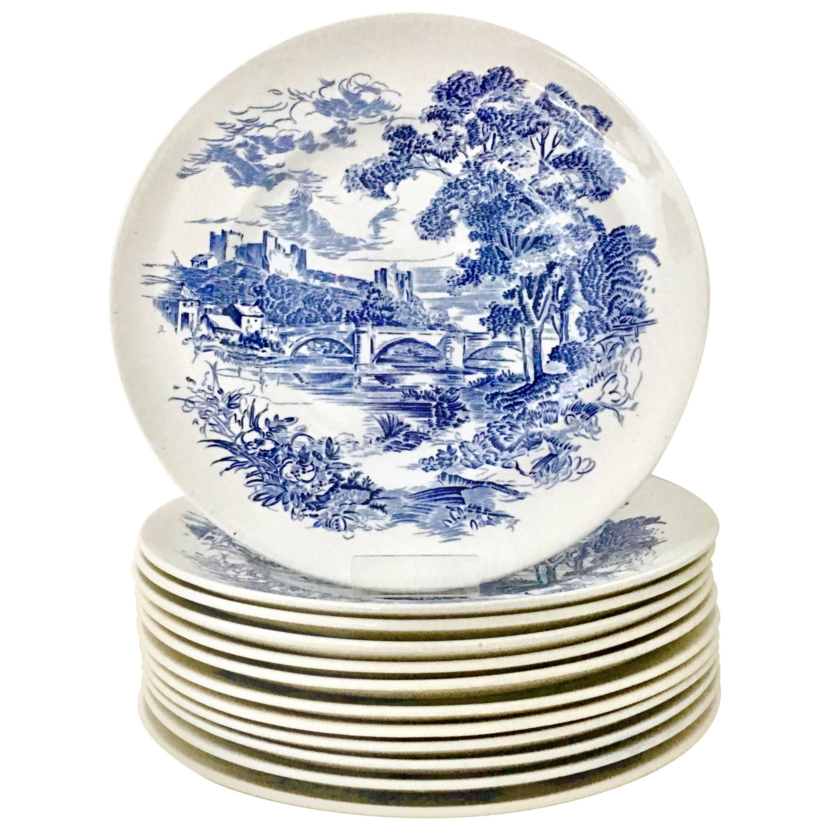 1950s Wedgwood England Set of 12 Dinner Plates "Countryside Blue"
