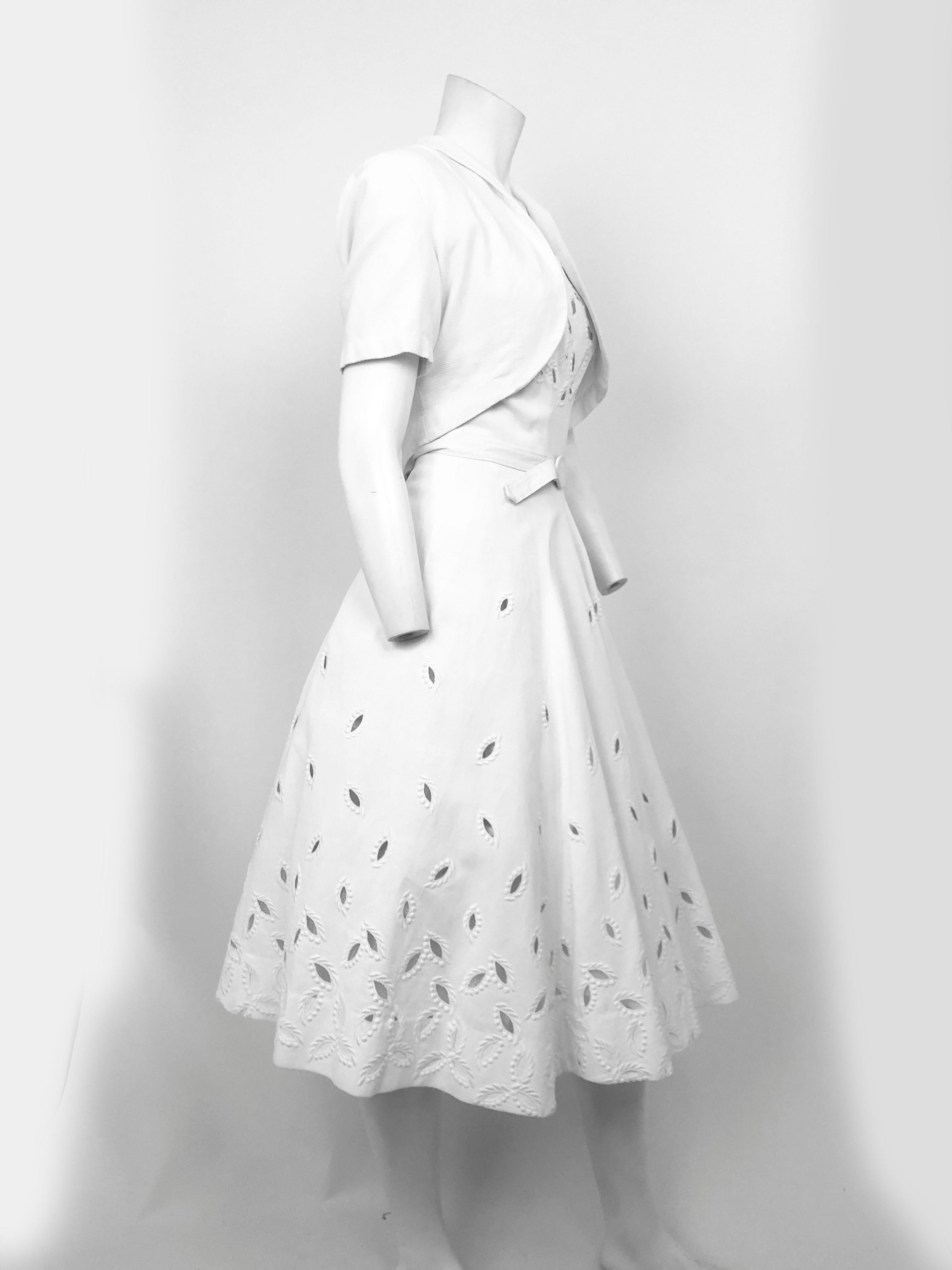 1950Ss White Pique Dress with Matching Bolero In Good Condition For Sale In San Francisco, CA