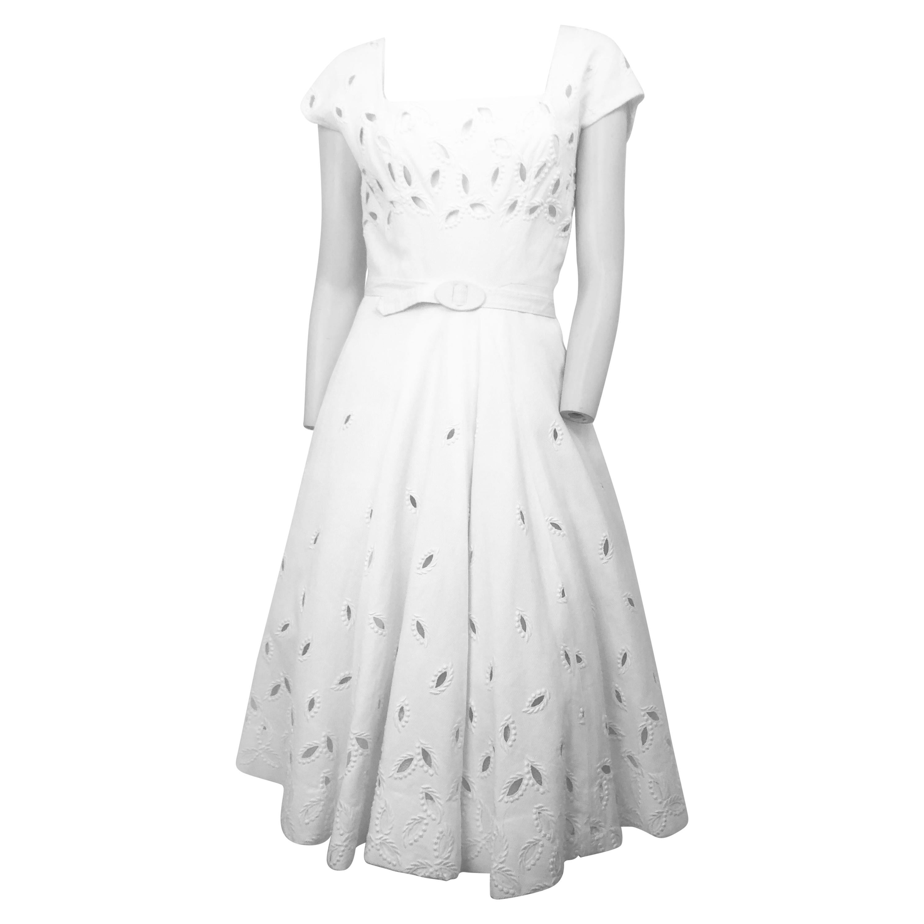 1950Ss White Pique Dress with Matching Bolero For Sale