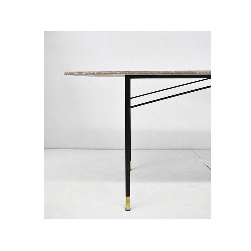 Mid-Century Modern 1950th Century, Dining Table Rectangular Marble Top, Iron and Brass Structure
