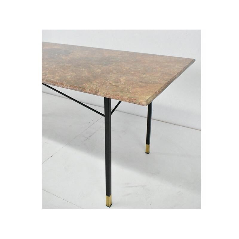 Italian 1950th Century, Dining Table Rectangular Marble Top, Iron and Brass Structure