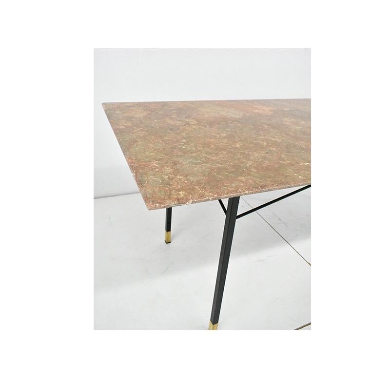 1950th Century, Dining Table Rectangular Marble Top, Iron and Brass Structure 3