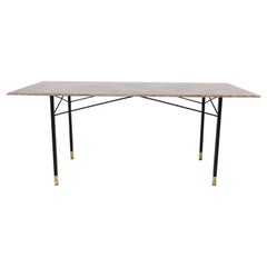 1950th Century, Dining Table Rectangular Marble Top, Iron and Brass Structure