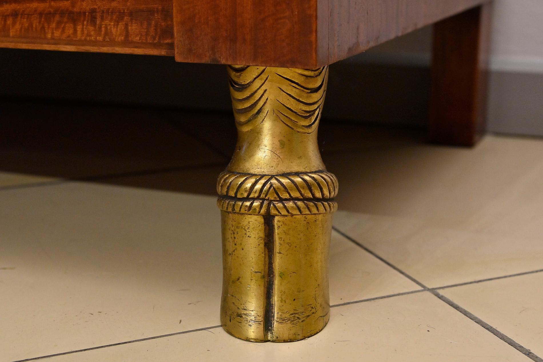 1950 Dresser France Mahogany Double Door Brass Animal Feet For Sale 6