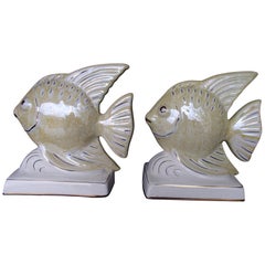 1950s Pair of Porcelaine Fishes as Bookend or Deco