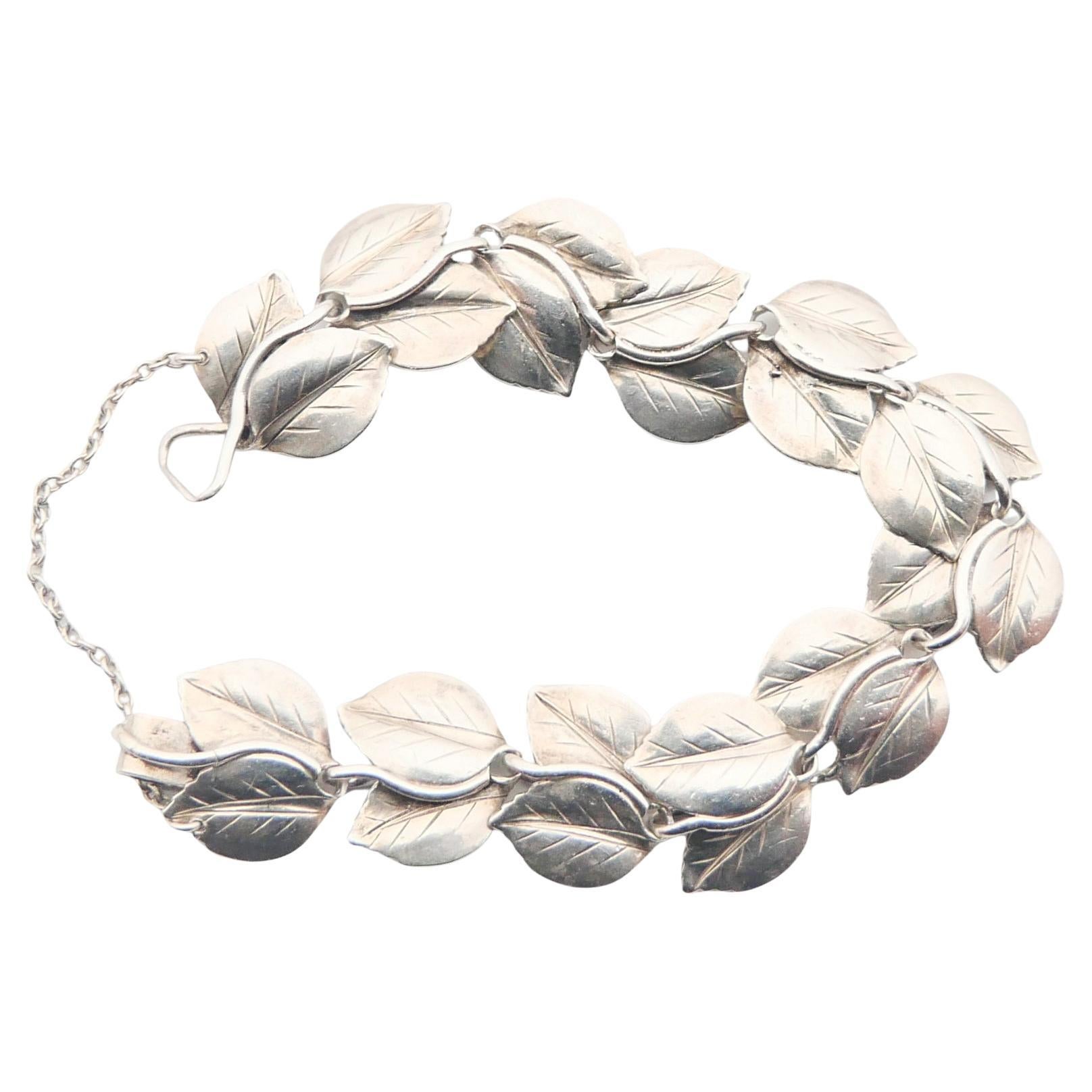 1951 Birch Leaves Nordic Bracelet solid 835 Silver / 18 cm / 26gr For Sale